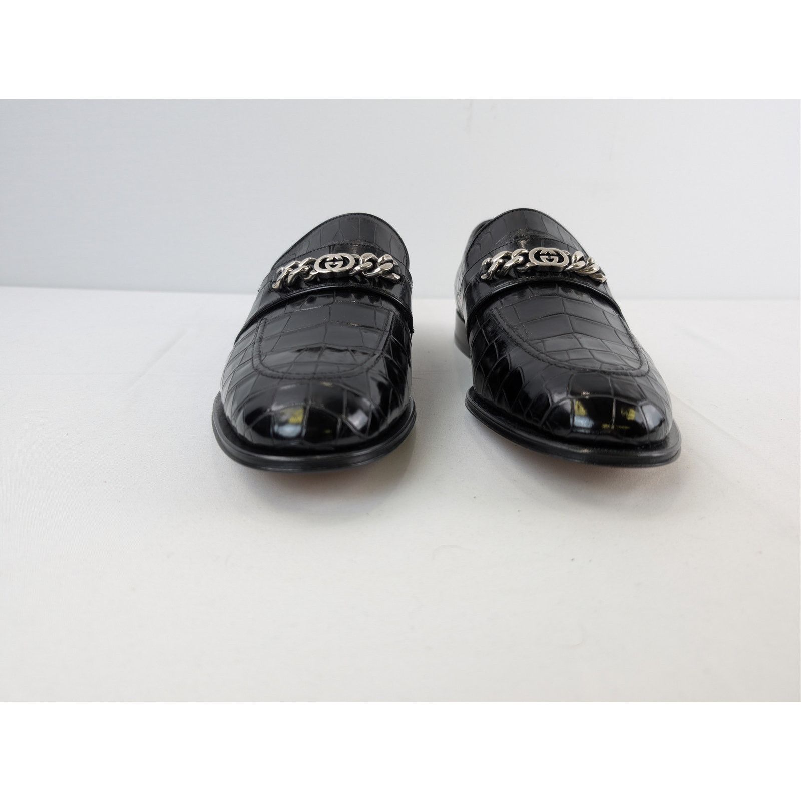 Gucci o1rshd1 Sukey Logo Crocodile Dress Loafers Shoe Boots Black Size US 11.5 / EU 44-45 - 8 Thumbnail