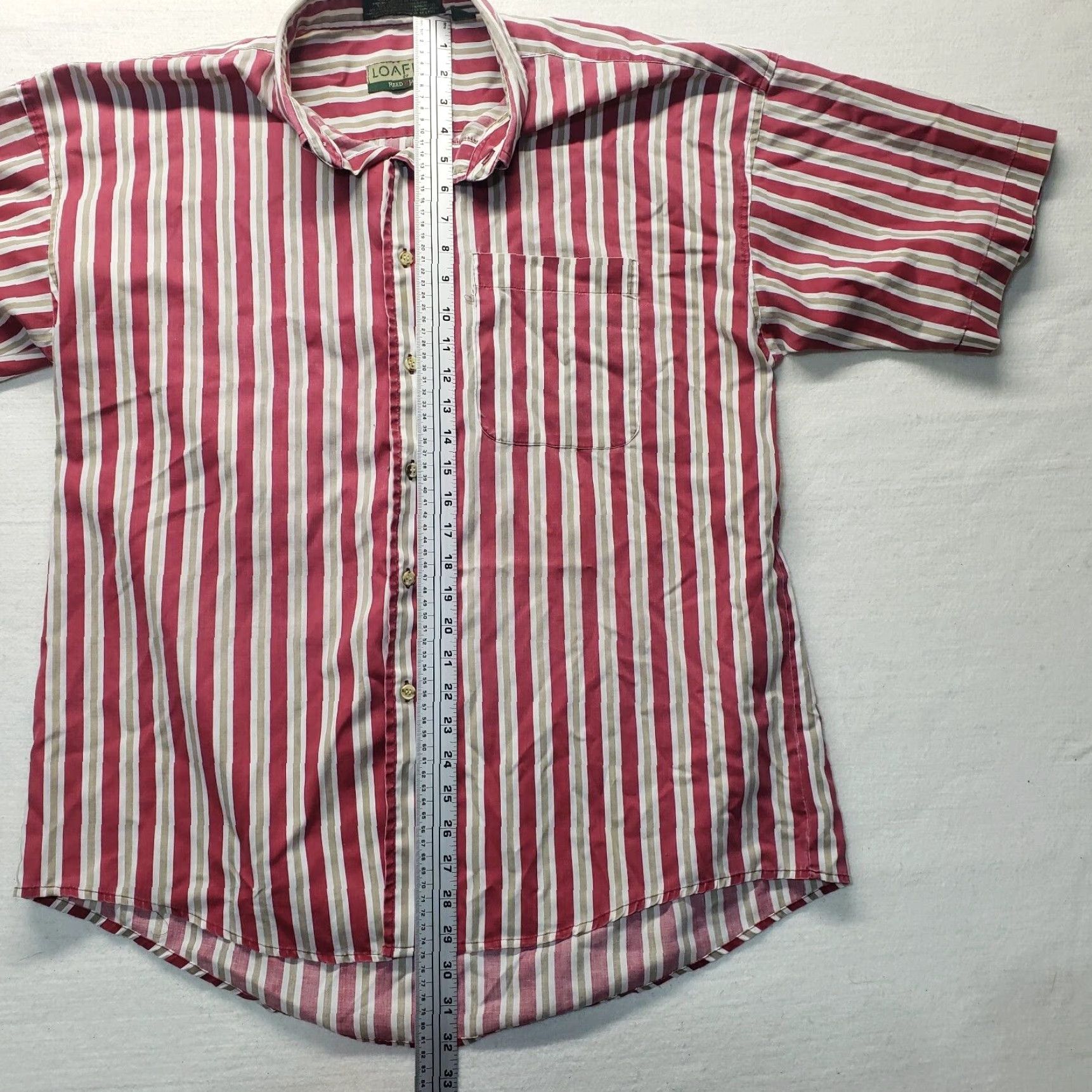 Vintage Loafers Shirt Red Striped Button Up Short Sleeve Adult Men XL Button-Down Collared Casual Shirt Size US XL / EU 56 / 4 - 6 Thumbnail