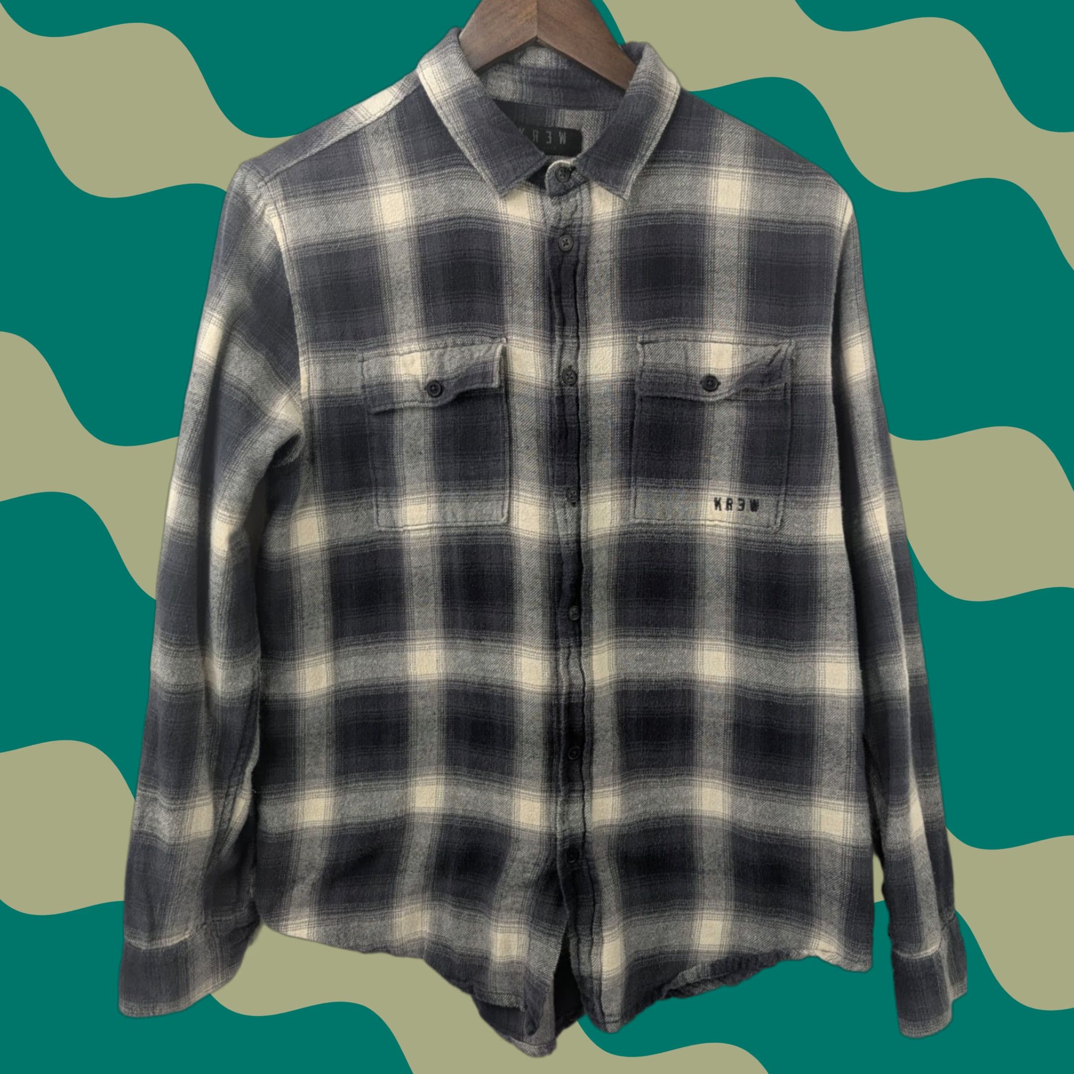 Krewe KR3W Flannel Shirt Plaid Button Long Sleeve SKATER Grunge Y2K Size M Gray Cotton - Men’s Button-Up Casual Workwear 90s Theme Size US M / EU 48-50 / 2 - 1 Thumbnail