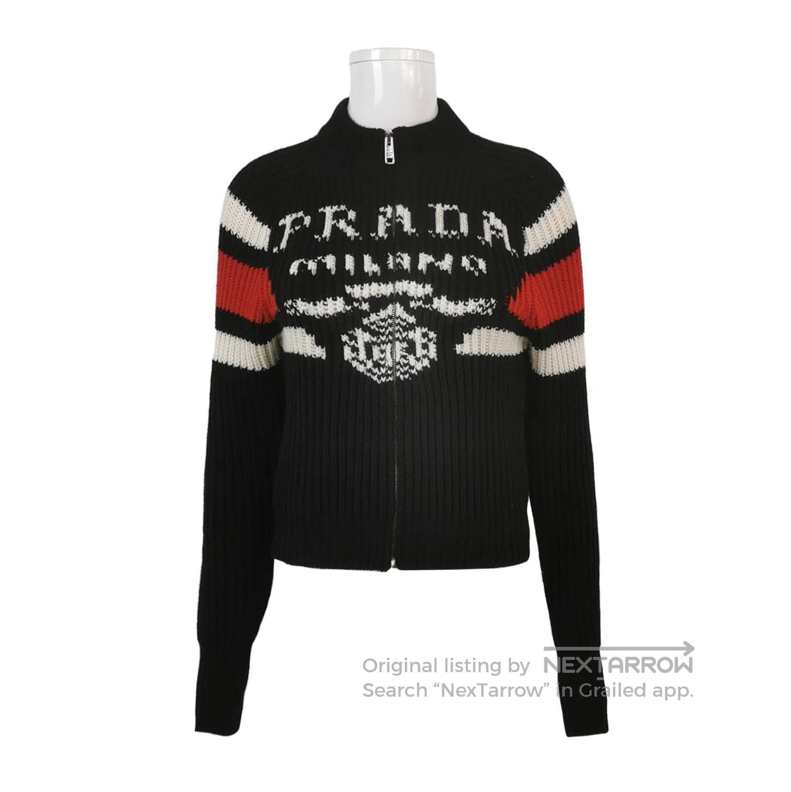 Prada Color Block Logo Zip-Up Sweater .
