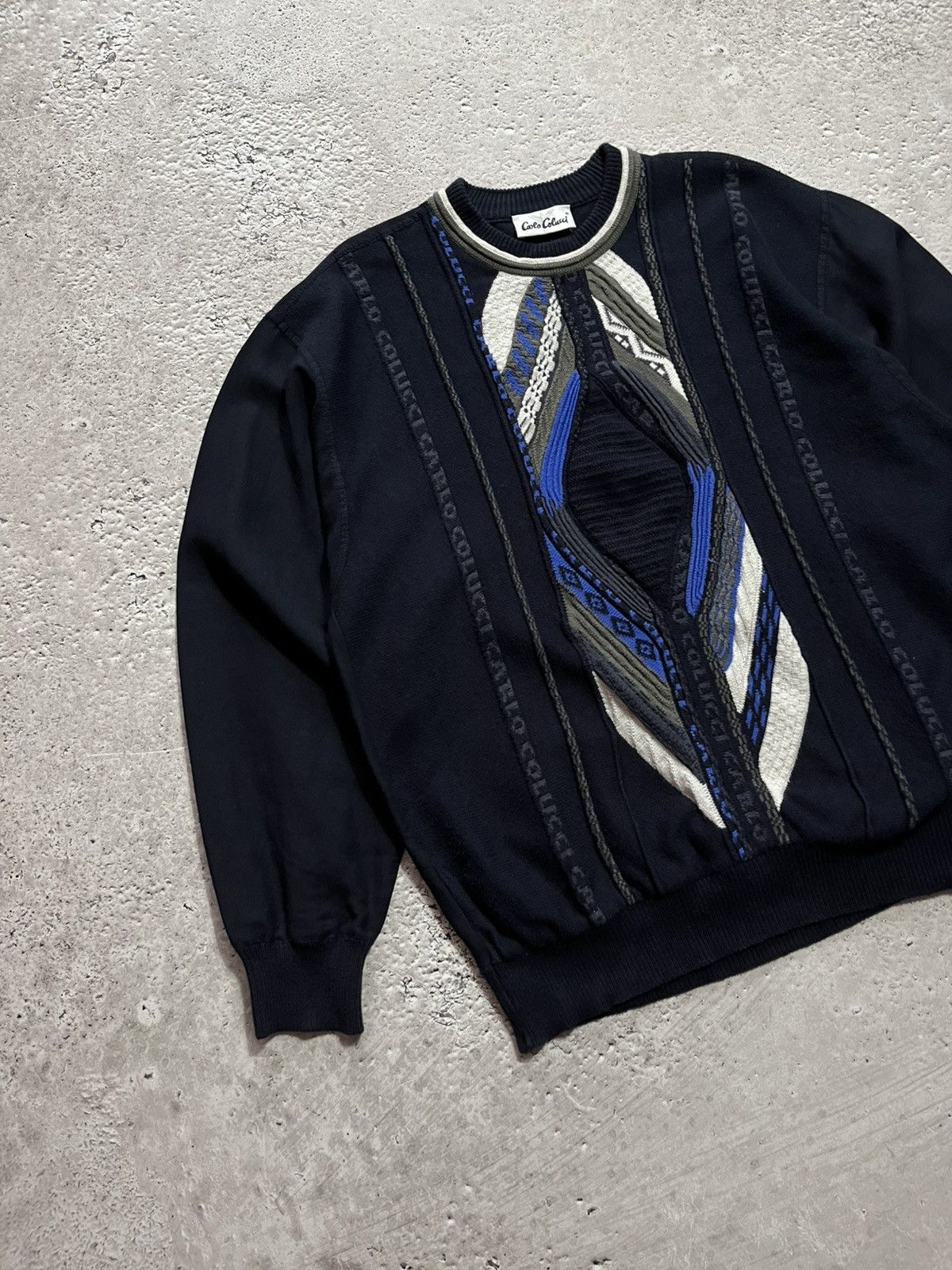Carlo Colucci × Vintage Carlo Colucci 3D Knit Sweater – Linen Back & Sleeves, Rare Size US L / EU 52-54 / 3 - 3 Thumbnail