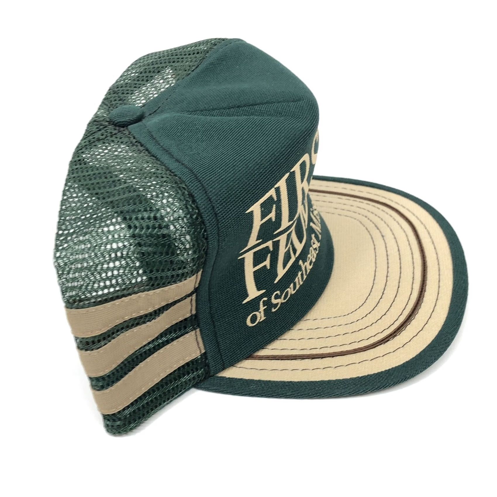 Vintage VINTAGE Federal Bank 3 Stripe Trucker Hat Cap Snap Back Green 80s USA Side Mens Size ONE SIZE - 3 Thumbnail