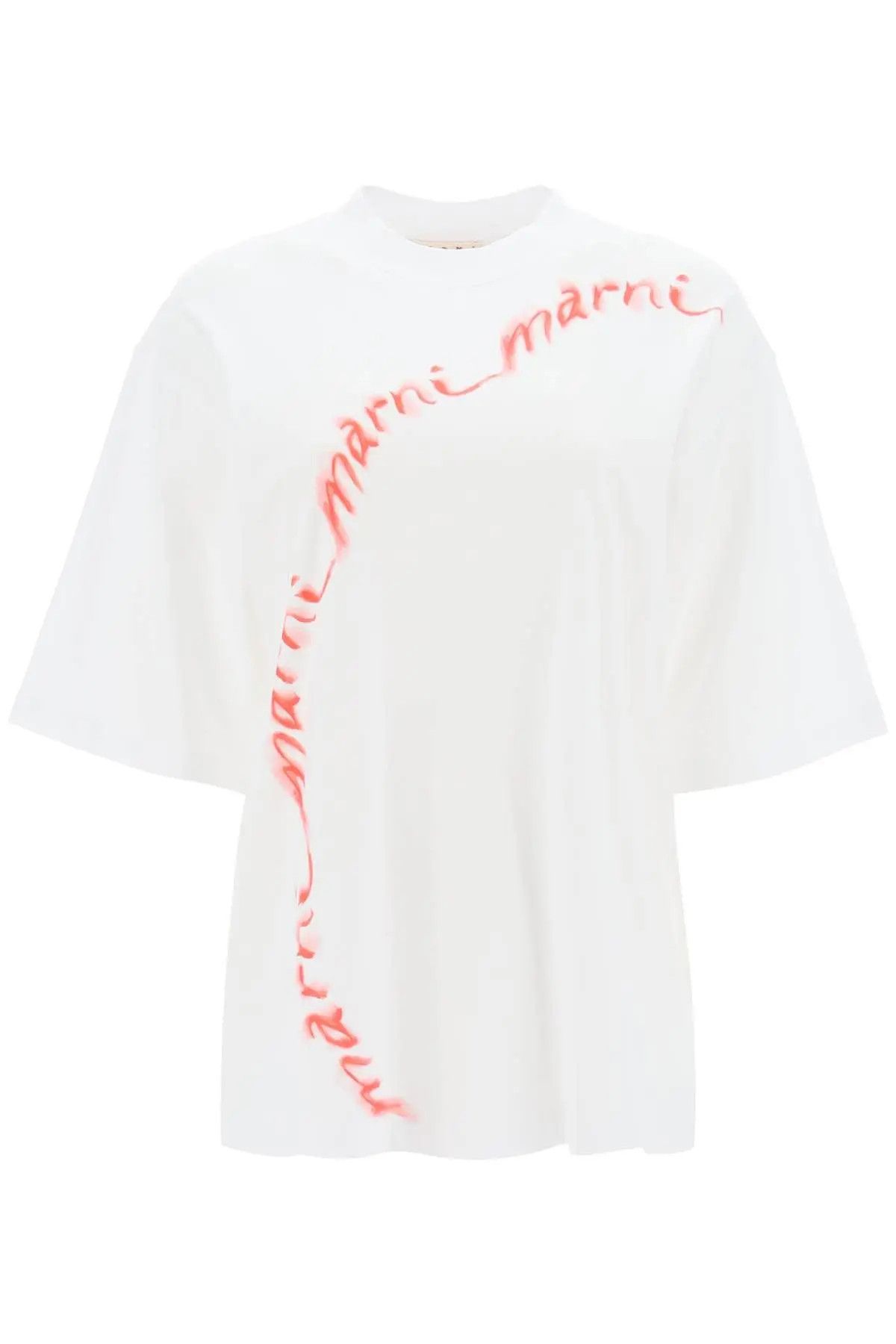 image of Marni O1S22I1N1223 Wavy Logo Oversized T-Shirt In White, Women's (Size Small)