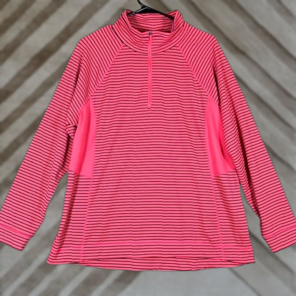 Talbots T by Talbots Womens Sweater Pink Black Striped UPF 50+ 1/4 Zip Stretch XL Pullover Knit Shirt Womens Size XL / US 12-14 / IT 48-50 - 1 Thumbnail