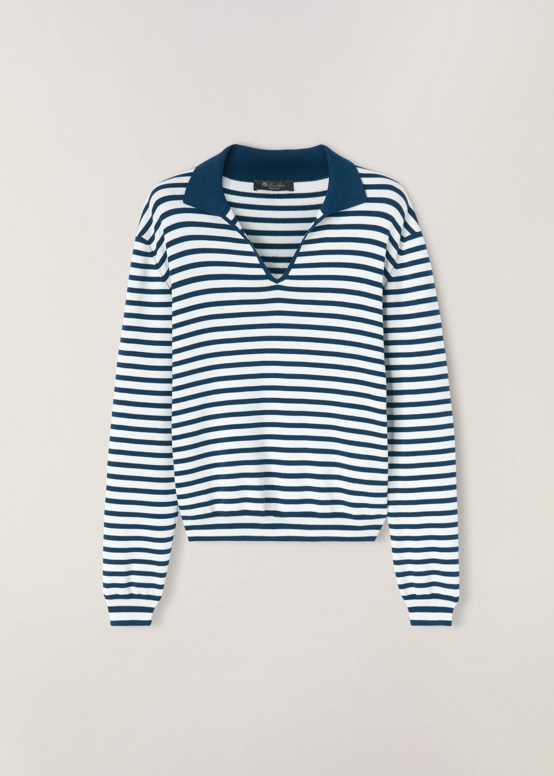 image of Loro Piana O1Srvl11E0424 Polo In White & Navy Blue in White/Navy Blue, Women's (Size Small)