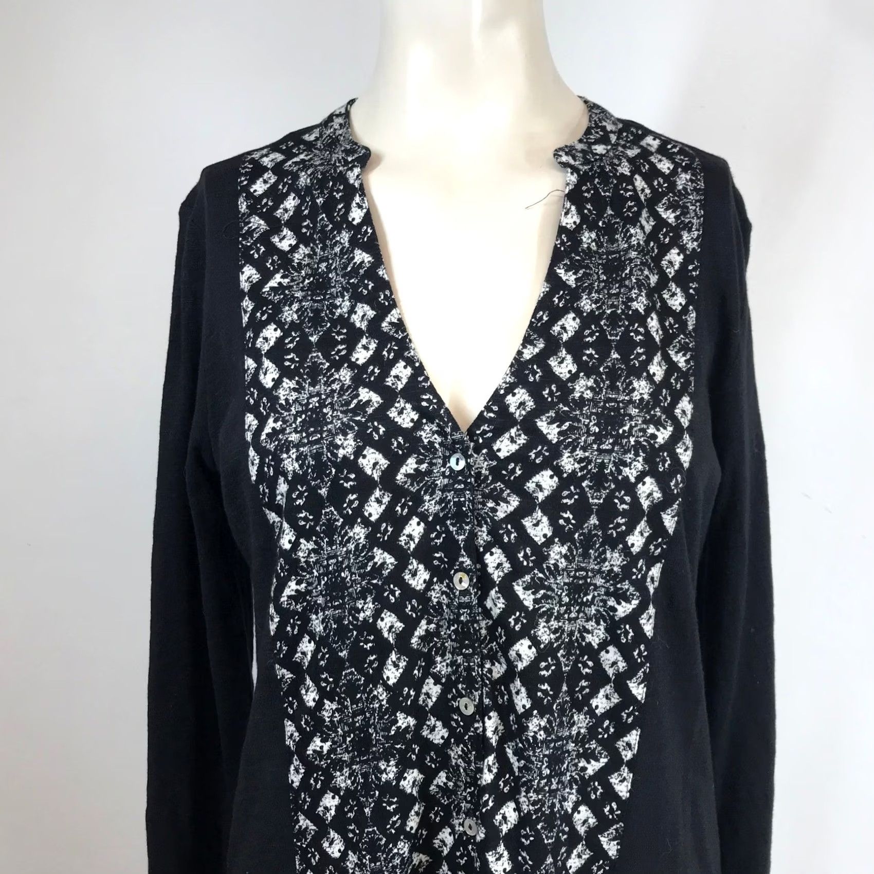 Lucky Brand Lucky Brand Top Womens Small Black White Geometric Diamond Print Split Neck NEW Size S / US 4 / IT 40 - 2 Thumbnail