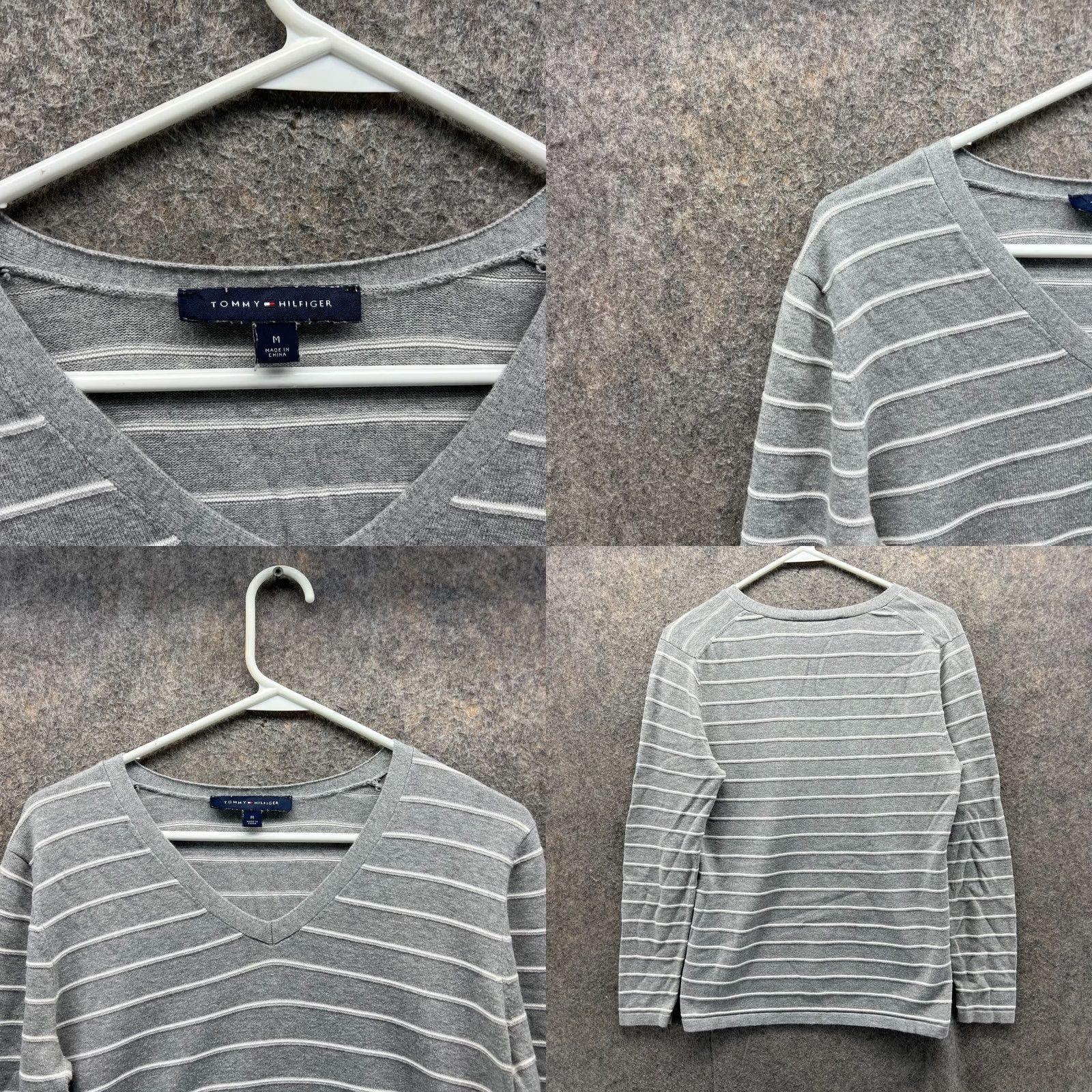 Tommy Hilfiger Tommy Hilfiger Sweater Women Medium Gray V-Neck Pullover Fleece Striped Logo Shirt Ladies Pullover All Seasons 90s Vintage? Size M / US 6-8 / IT 42-44 - 8 Thumbnail