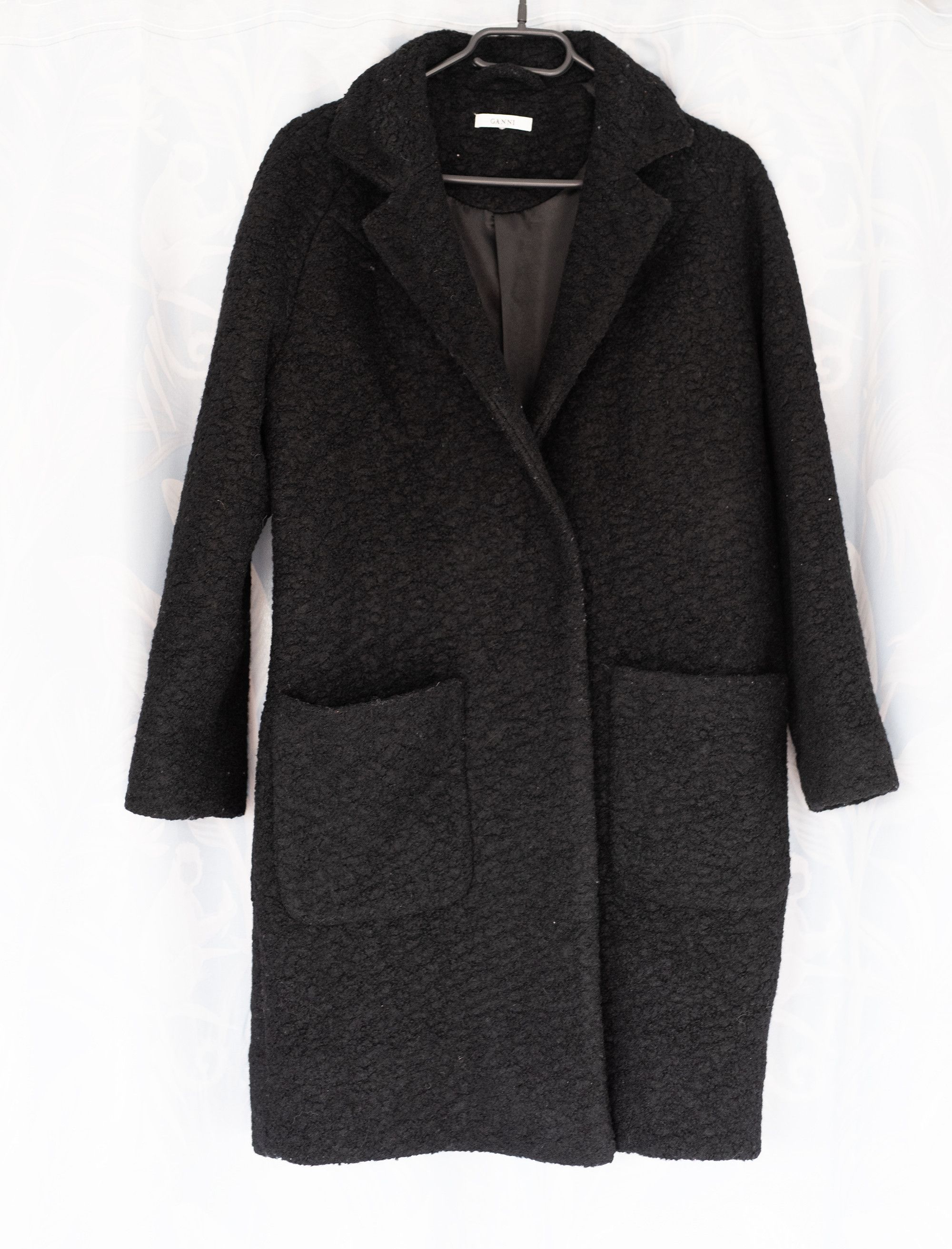 Image of Black Wool Coat Ganni S, Women's (Size Small)