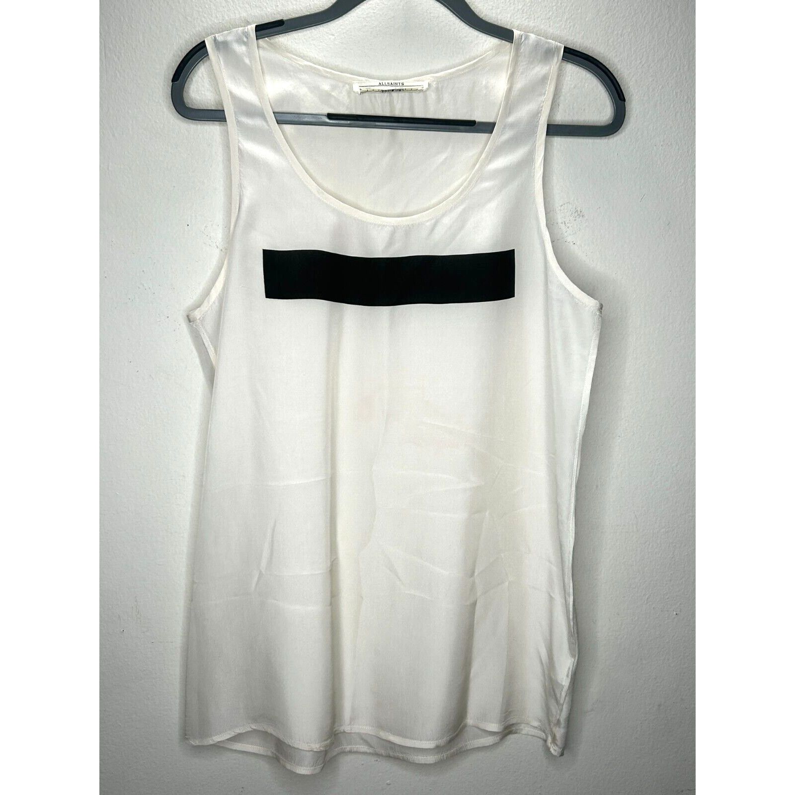 Allsaints Allsaints Off-White Silk Long Line Tank Black Block Front 8 Size M / US 6-8 / IT 42-44 - 8 Thumbnail