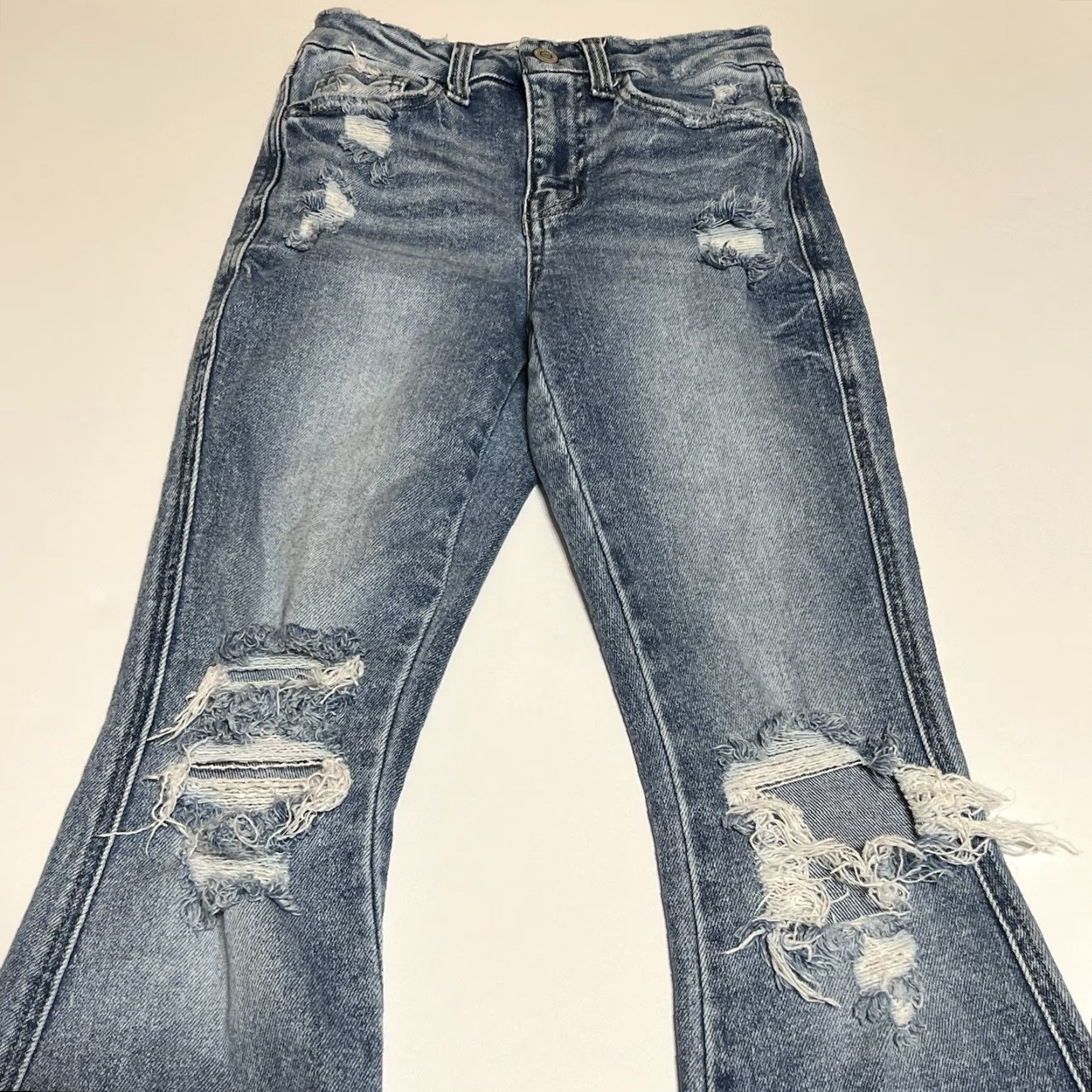 Vintage Flying Monkey High Rise Flare Jeans Distressed Women’s 23x28 Blue Stretch Denim Jeans Woman Size 40" / US 18 - 3 Thumbnail
