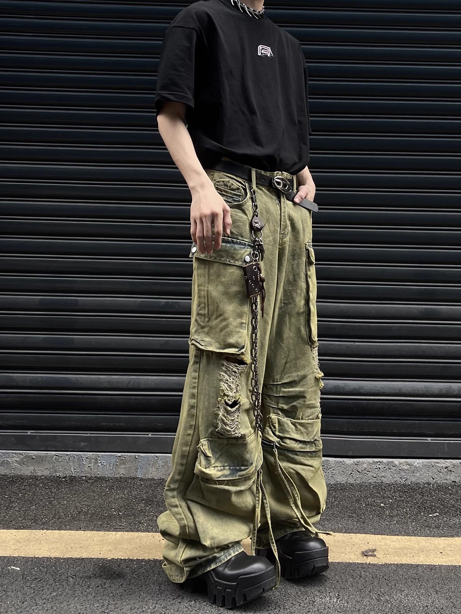 Japanese Brand Hip hop ripped wide leg jeans Size US 32 / EU 48 - 4 Thumbnail