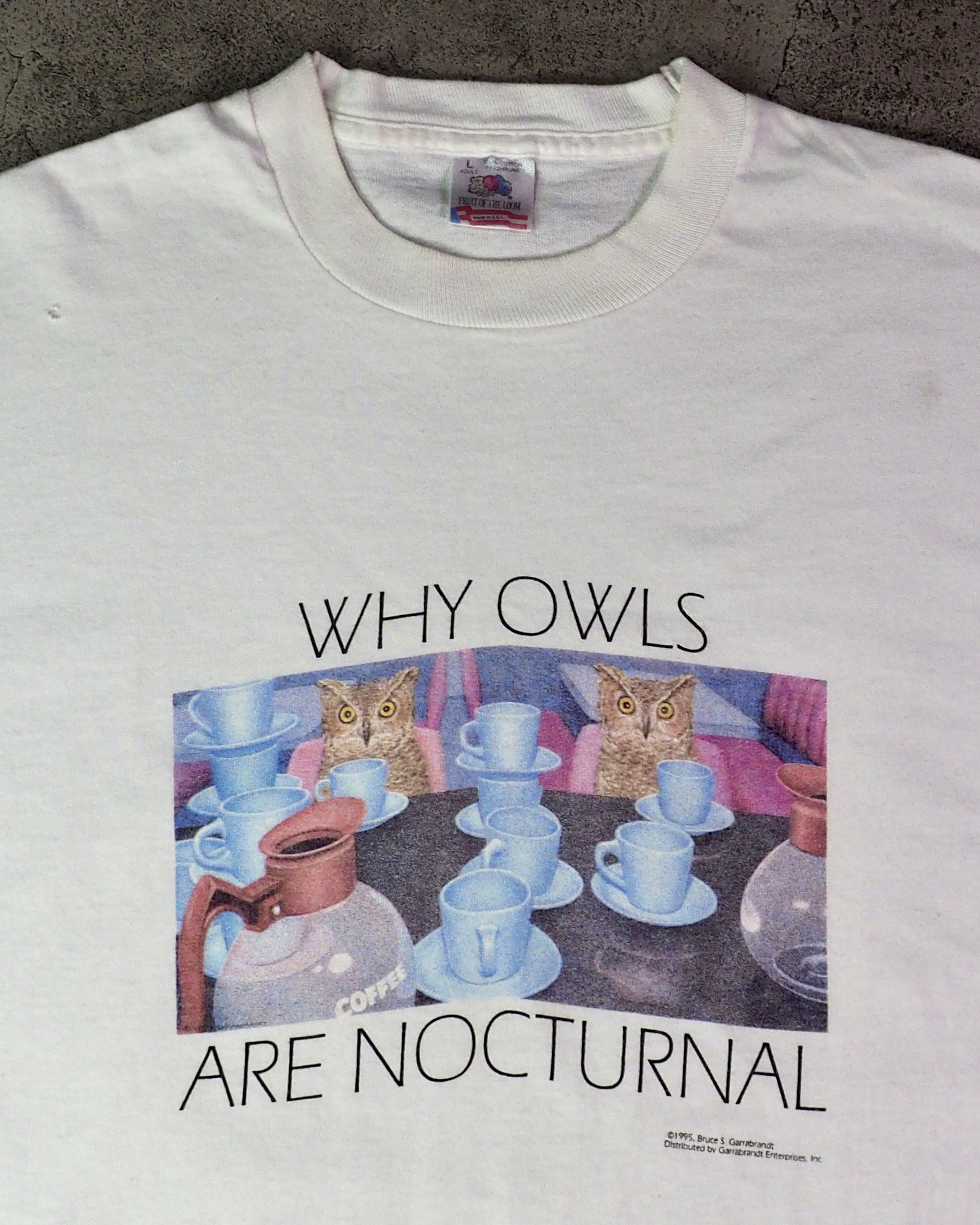 Vintage Vintage 1995 "Why Owls Are Nocturnal" Coffee Themed Shirt L Size US L / EU 52-54 / 3 - 6 Thumbnail