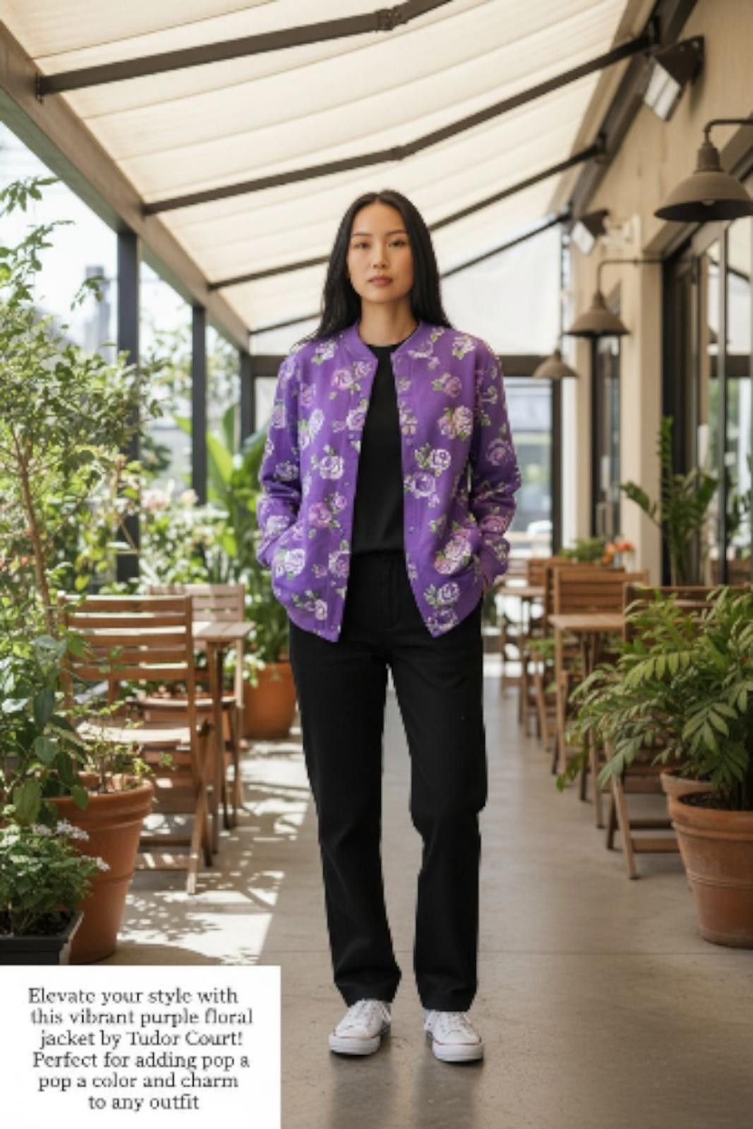Other Tudor Court Rose Garden Bomber Jacket in Purple Floral Size M / US 6-8 / IT 42-44 - 1 Thumbnail