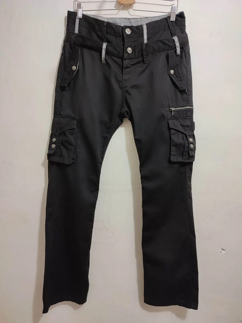 Japanese Brand Doublefocus double Waist Cargo Skull Button Punk Pants Size US 33 - 5 Thumbnail