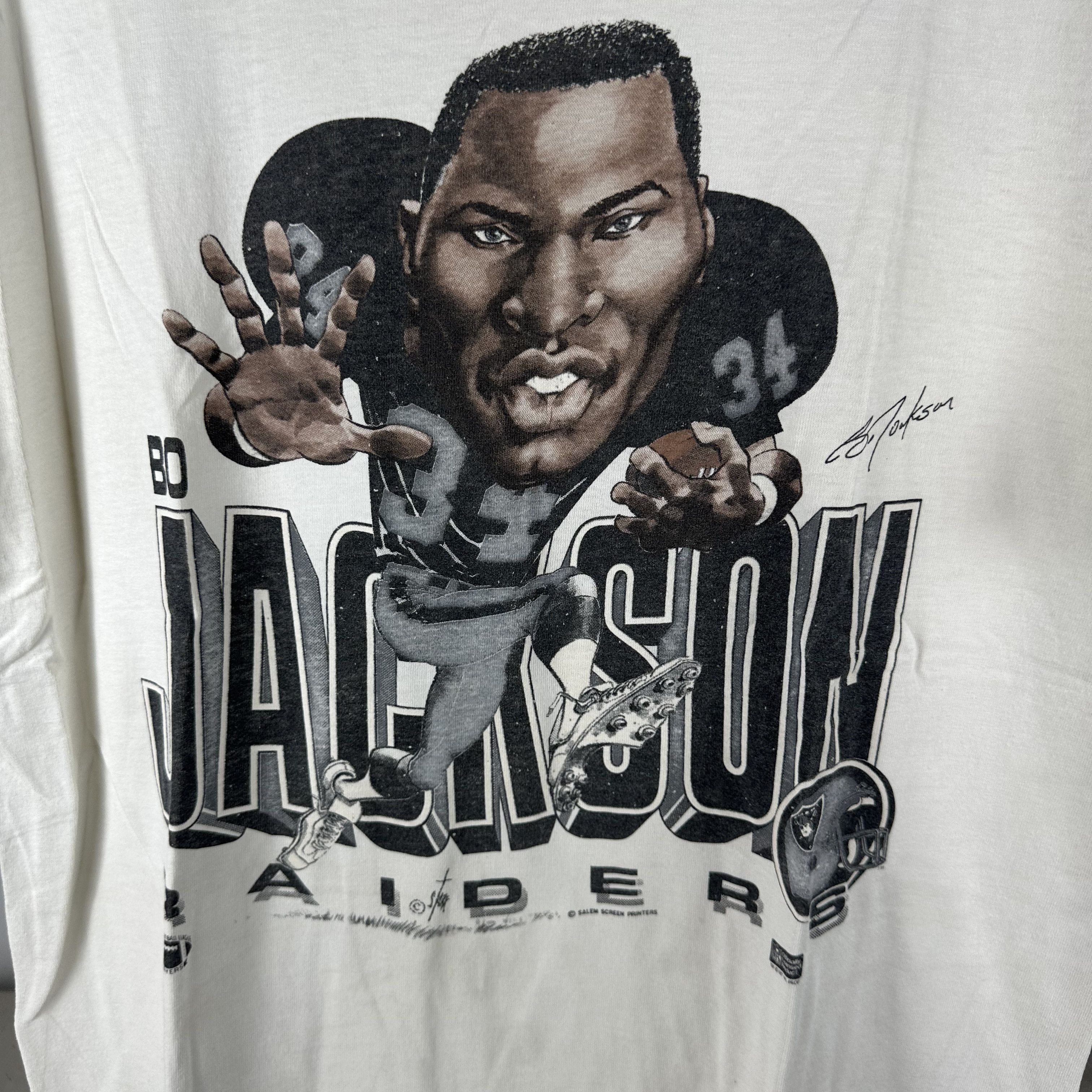 Vintage 90s Bo Jackson Los Angeles Raiders NFL Caricature T-Shirt Size US L / EU 52-54 / 3 - 2 Thumbnail