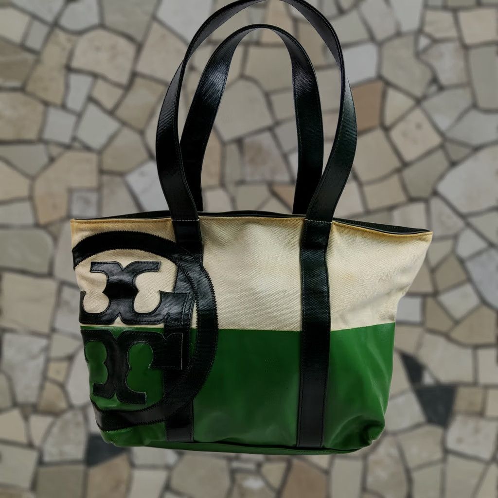 Tory Burch Tory Burch Beach Bag Dipped Canvas Zip Tote Shoulder Handbag Purse Ladies Green Large Tote Beach Nautical Size ONE SIZE - 1 Thumbnail