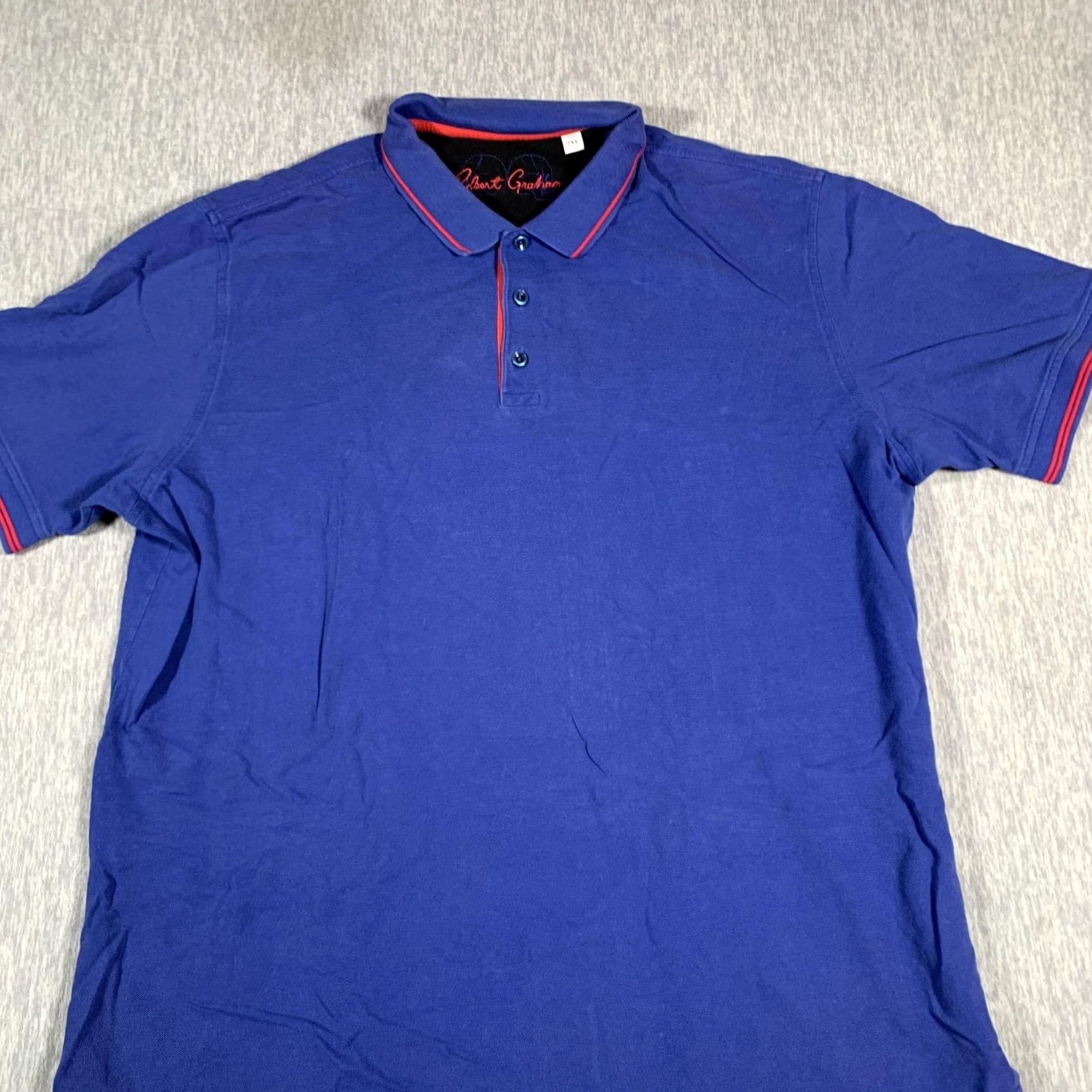 Robert Graham Robert Graham Mens Polo Shirt Blue 2XL Classic Fit Short Sleeve Cotton Red Trim Size US XXL / EU 58 / 5 - 2 Thumbnail