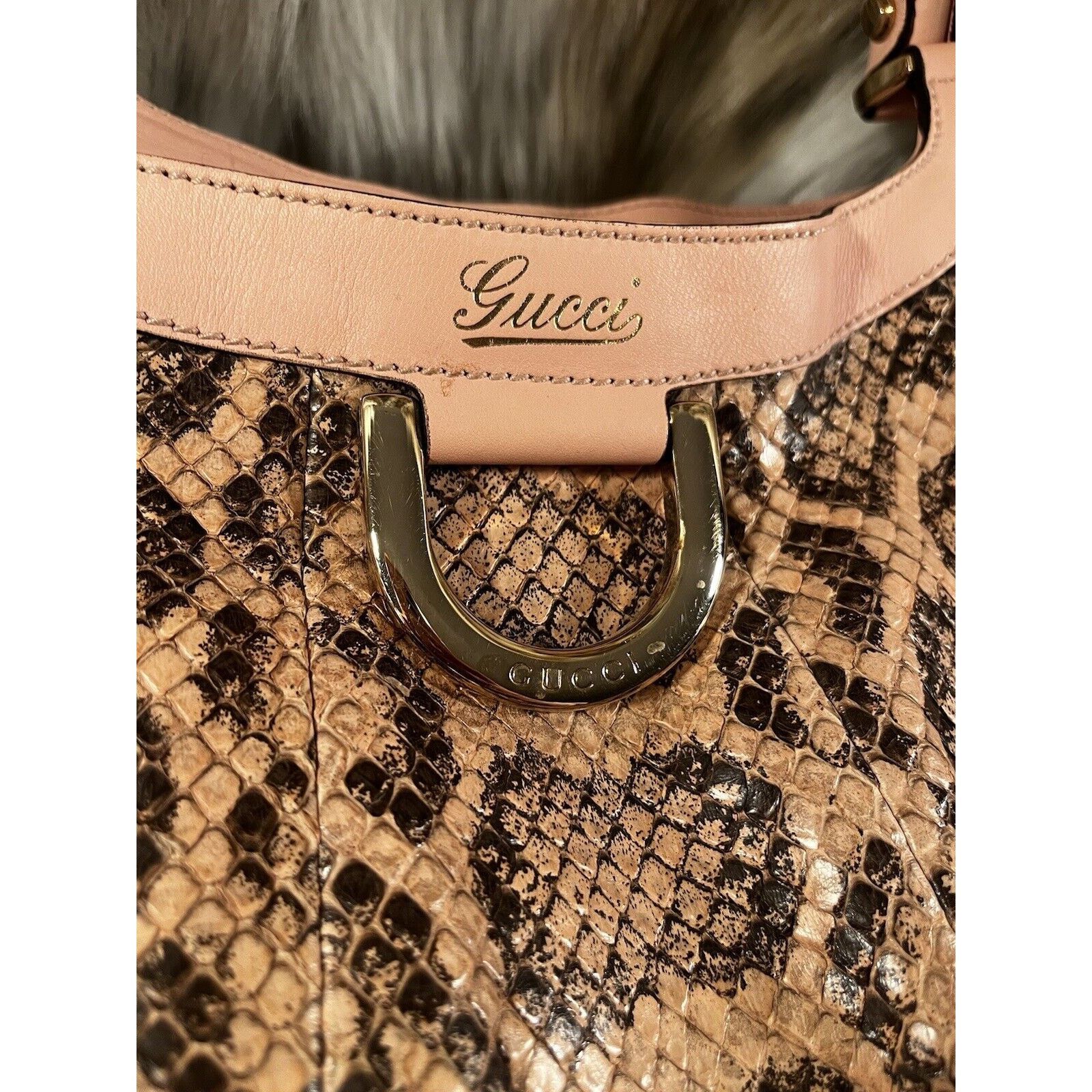 Gucci RARE Gucci PYTHON Handbag LARGE, Tan/pink. Size ONE SIZE - 4 Thumbnail
