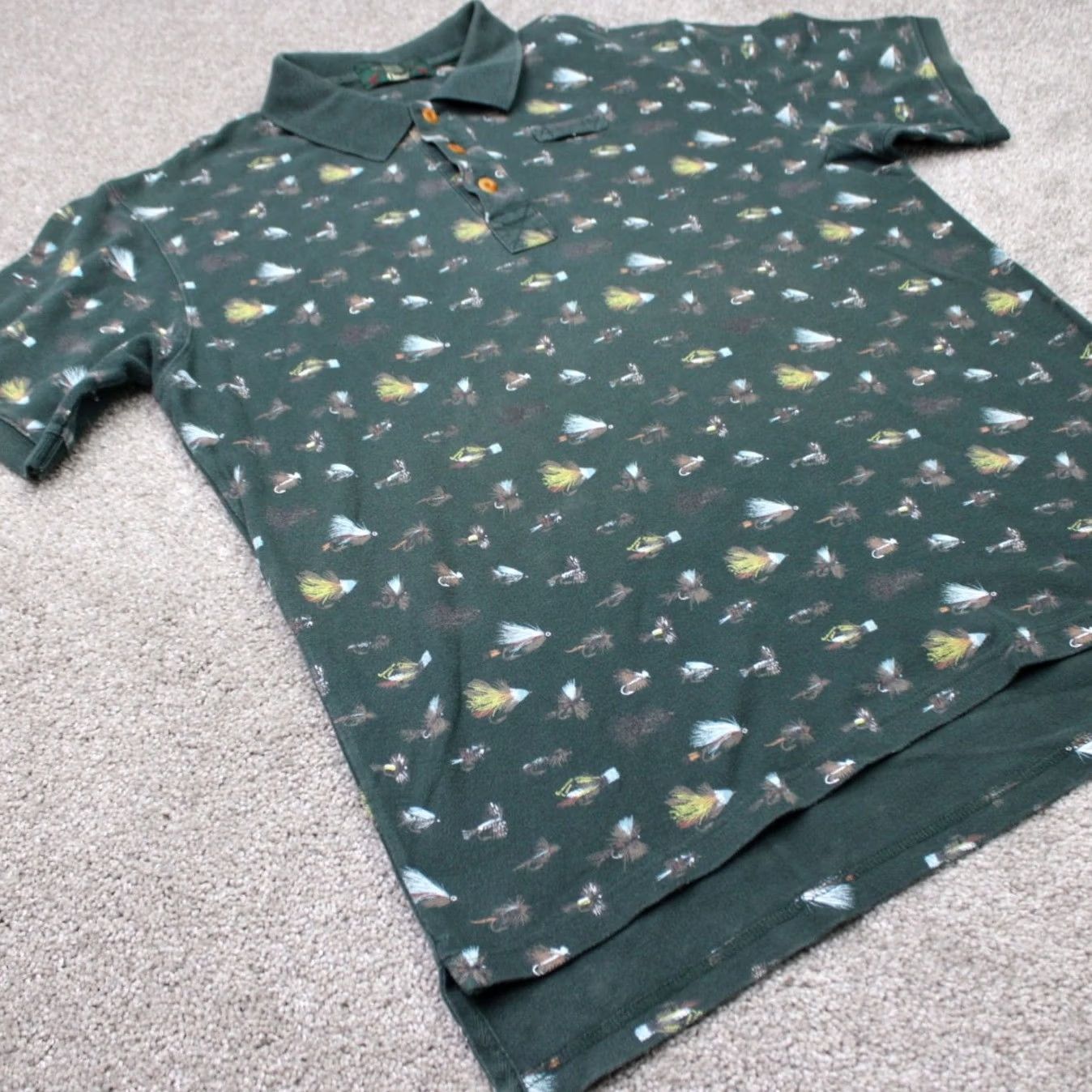 Orvis Orvis Polo Shirt Men L Green All Over Print 100% Cotton S/S Classic Outdoor Fish Polo Shirt Mens Regular Size L Green Size US L / EU 52-54 / 3 - 6 Thumbnail