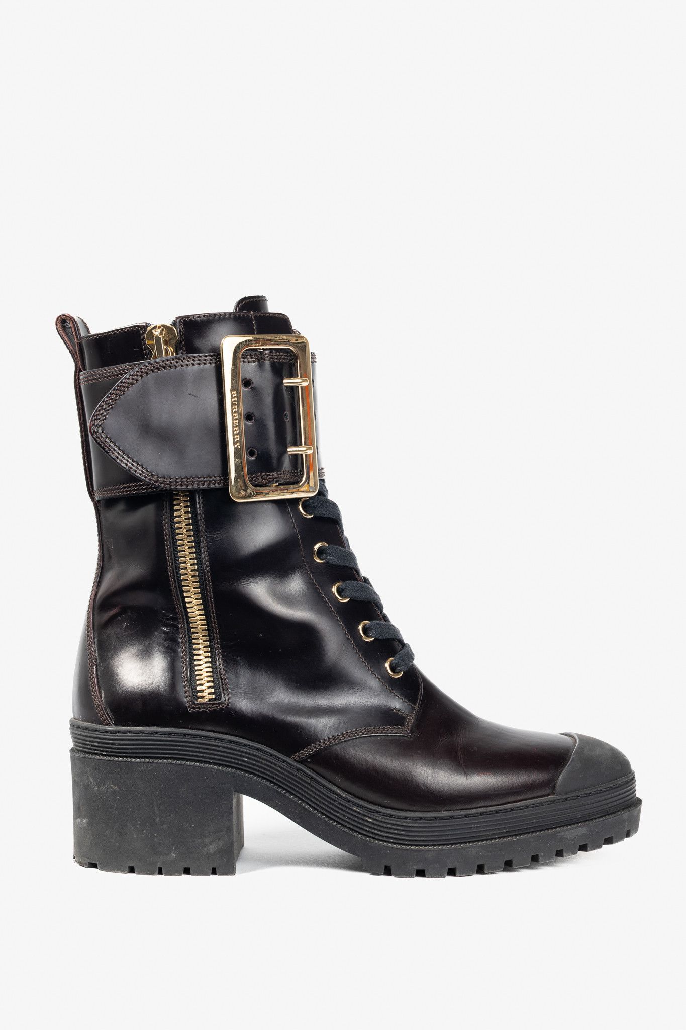 Burberry Burberry Scarcroft 50 Buckled Glossed-Leather Combat Boots Size US 7.5 / IT 37.5 - 1 Thumbnail
