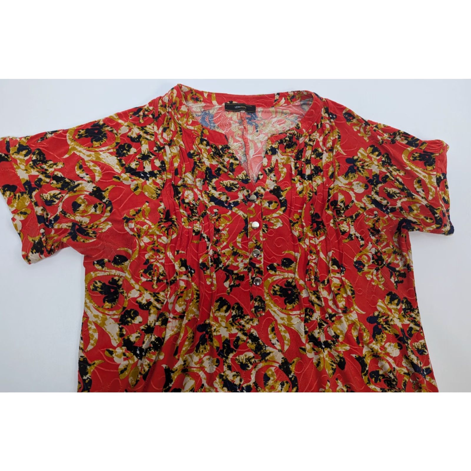 Vintage Vera Rose Women's Orange Sleeveless Pintuck Button V-Neck Henley Cap Sleeve Shirt Blouse Tunic Women Size ONE SIZE - 7 Thumbnail