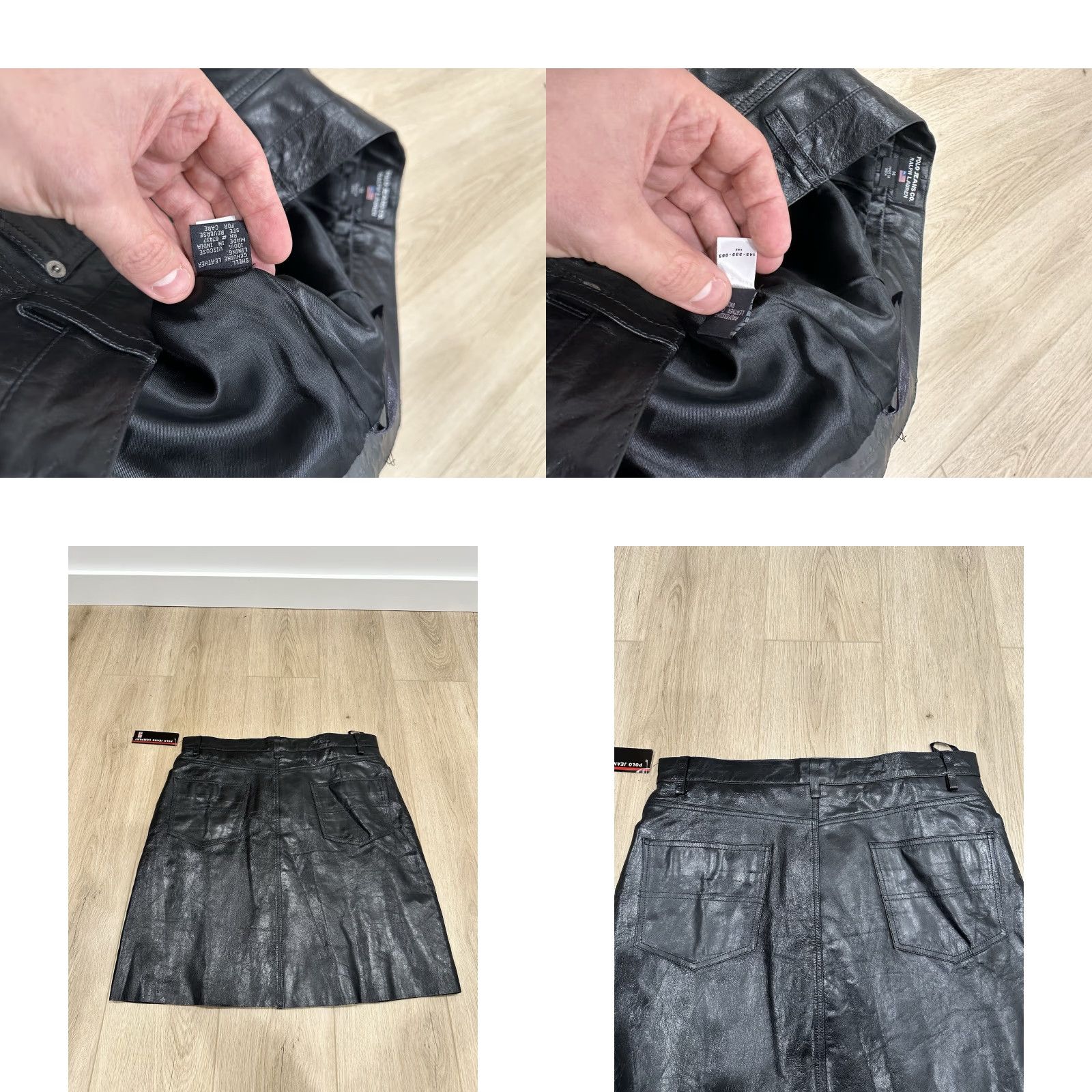 Polo Ralph Lauren VINTAGE Polo Ralph Lauren Leather Skirt Womens 14 Black Mini Short Retro Button Pockets Lined Size 36" / US 14 / IT 50 - 8 Thumbnail