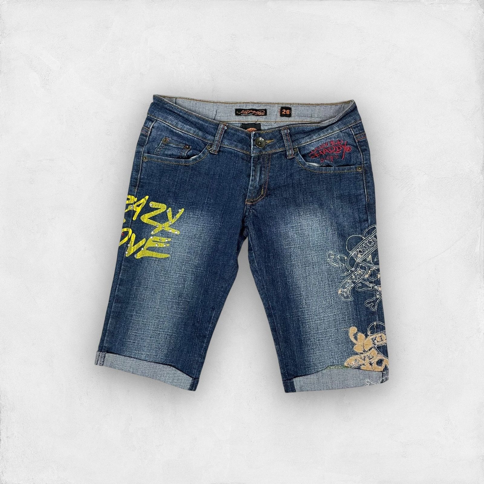 Ed Hardy × Vintage Ed Hardy Women's Blue Cotton Beaded Mid-Rise Denim Shorts 28 Size 28" / US 6 / IT 42 - 3 Thumbnail