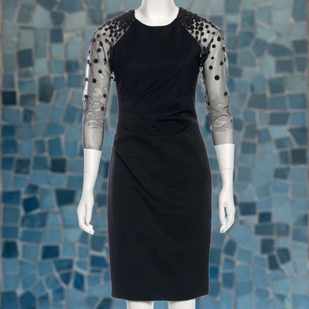 Lela Rose LELA ROSE Beaded Sequins Midi Dress Black Women Size 4 A-Line Knee-Length 3/4 Sleeve Round Neck Zip Vintage? (If applicable) Size S / US 4 / IT 40 - 1 Thumbnail
