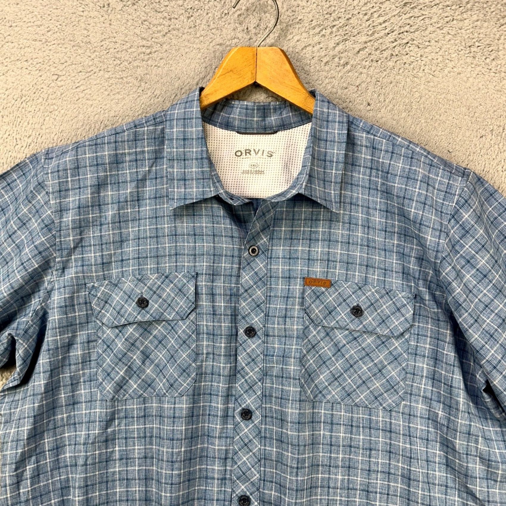 Orvis Orvis Shirt Button Up Men 2XL Blue Plaid Short Sleeve Flap Pocket Classic Casual Size US XXL / EU 58 / 5 - 6 Thumbnail