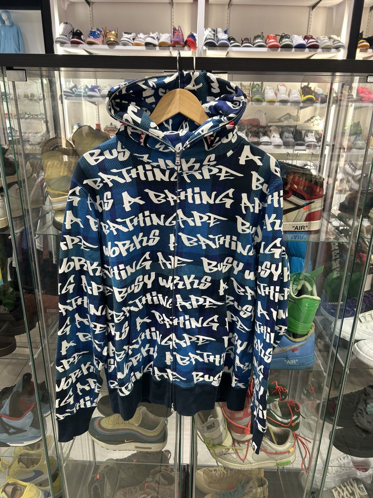 Bape Bape grafiti check shark full zip hoodie blue Size US L / EU 52-54 / 3 - 1 Thumbnail