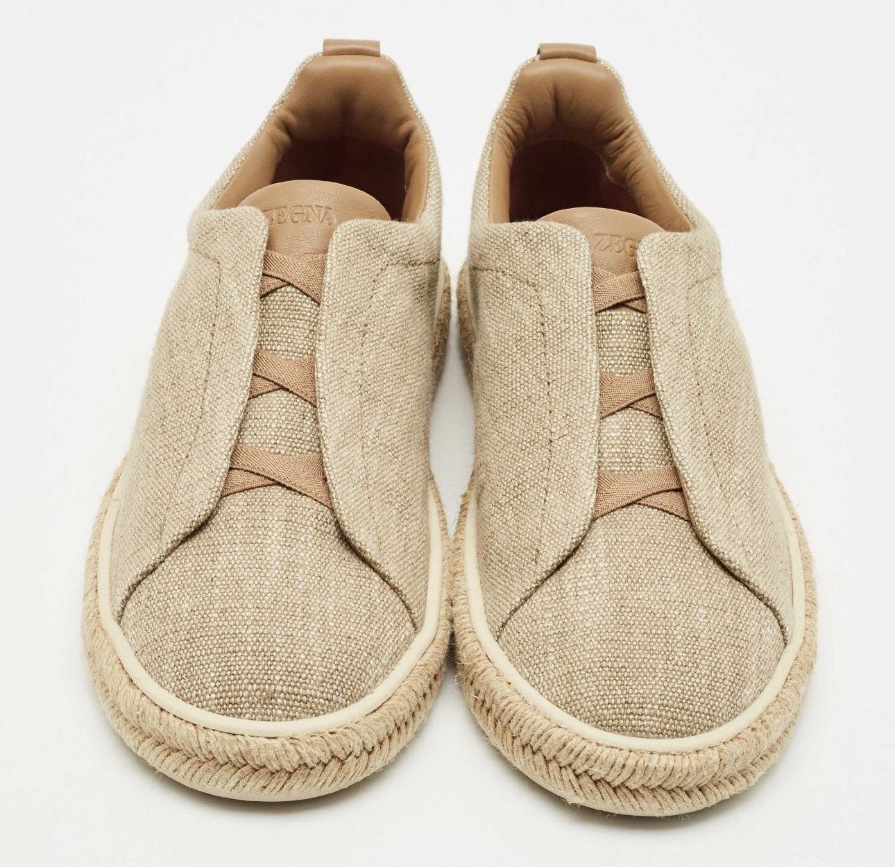 Z Zegna Ermenegildo Zegna Beige Canvas Leather Triple Stitch Slip Size US 12.5 / EU 45-46 - 3 Thumbnail