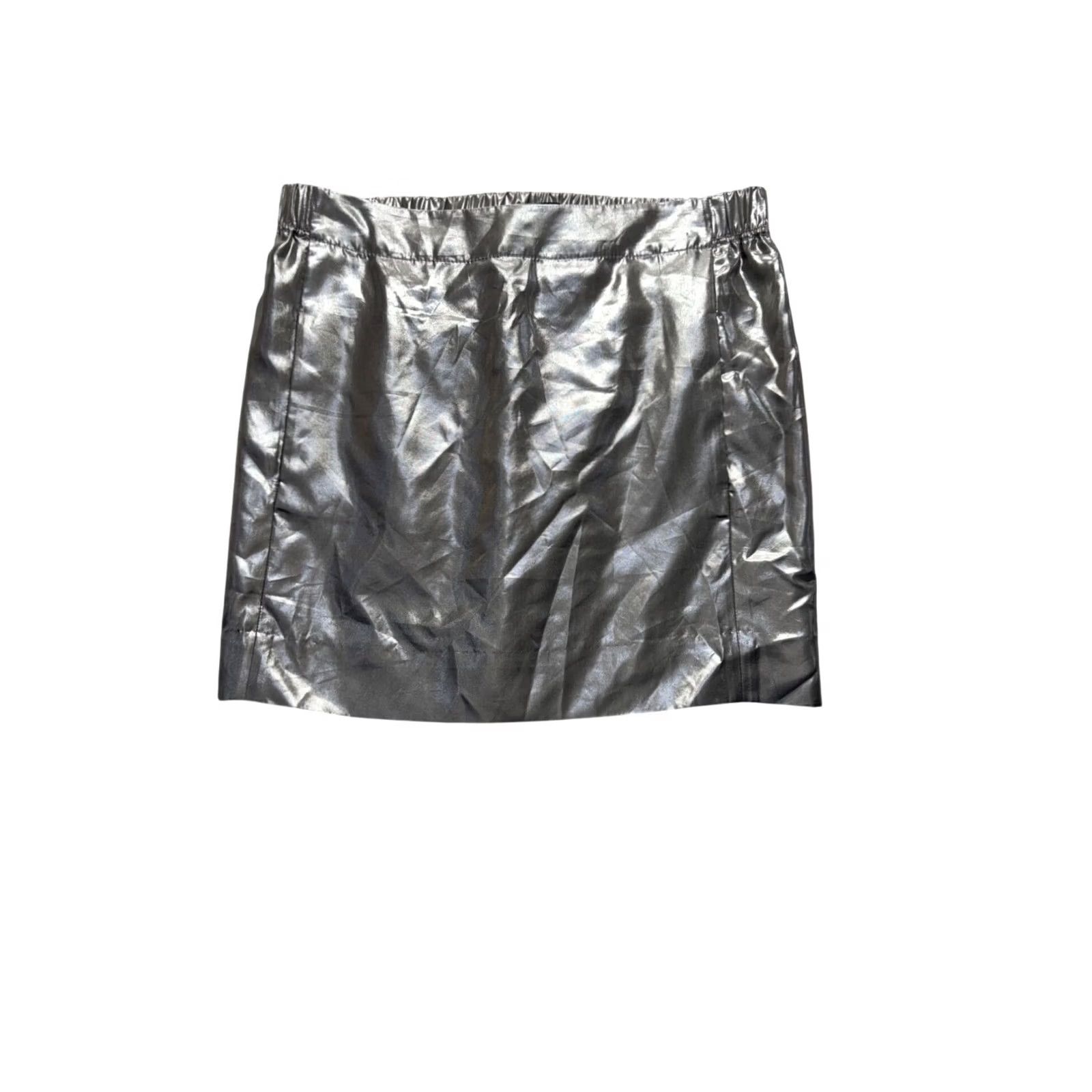 J.Crew J.CREW Metallic Silver Silk Blend Elastic Waist Mini Skirt Size 4 Women Size 27" / US 4 / IT 40 - 2 Thumbnail