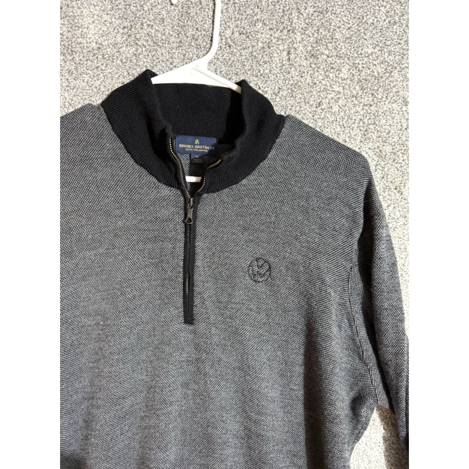 Brooks Brothers Brooks Brothers Sweater Mens XL Merino Wool 1/4 Zip Mock Neck Preppy Casual Long Sleeve Knit Pullover Zipper Logo Gr​ay Wool Size US XL / EU 56 / 4 - 5 Thumbnail