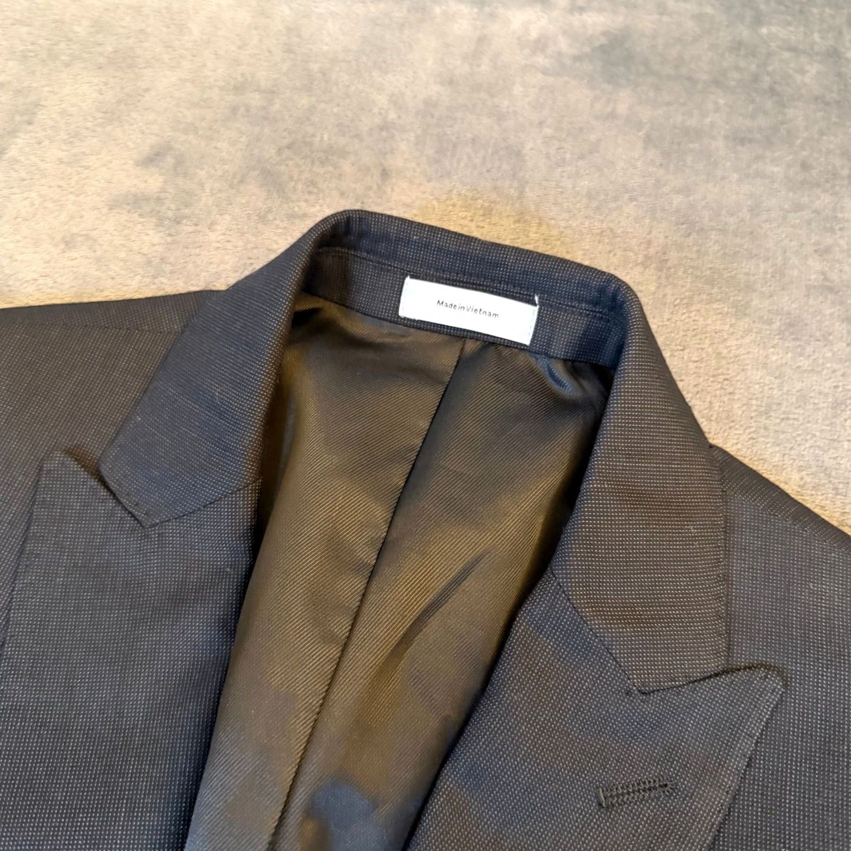 Vintage J.Ferrar Blazer Mens 38 Regular Black Textured Slim Fit Two-Button Notch Lapel Card Jacket Size 38R - 2 Thumbnail