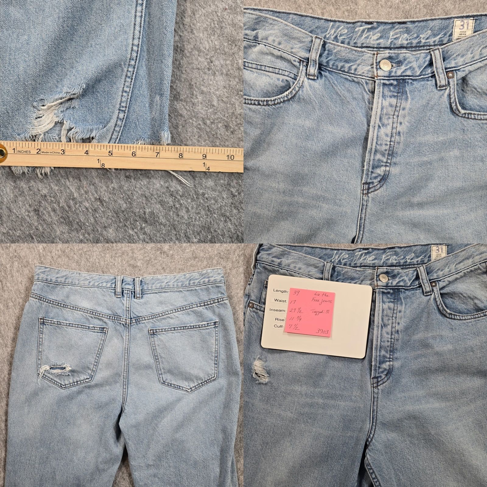 Vintage We The Free Jeans Womens 31 Light Wash High Rise Distressed Button Fly Jeans Size 24" / US 00 / IT 34 - 8 Thumbnail