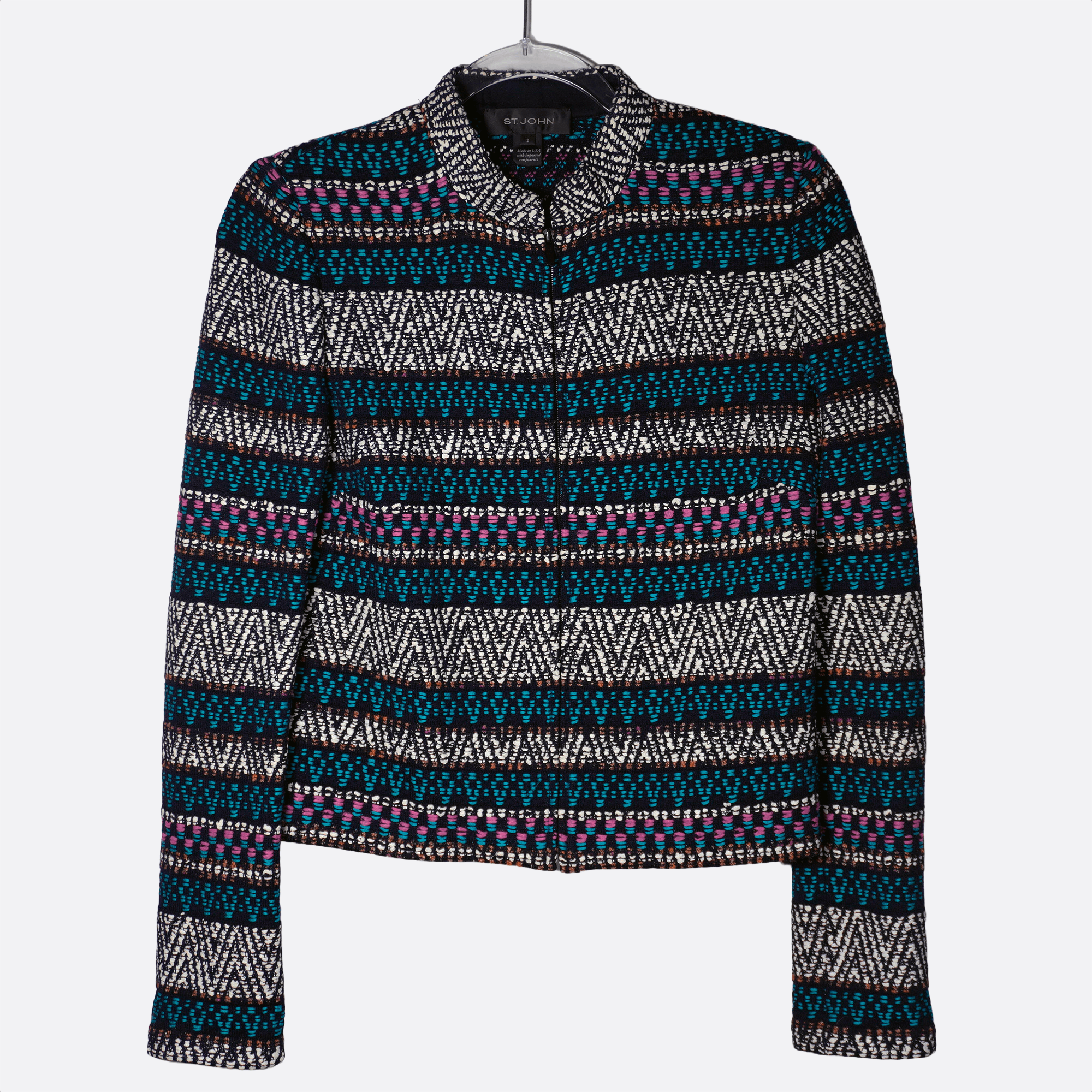 St. John St. John Knit Blazer Geometric Multicolor Silk Zip Jacket Size M / US 6-8 / IT 42-44 - 2 Thumbnail