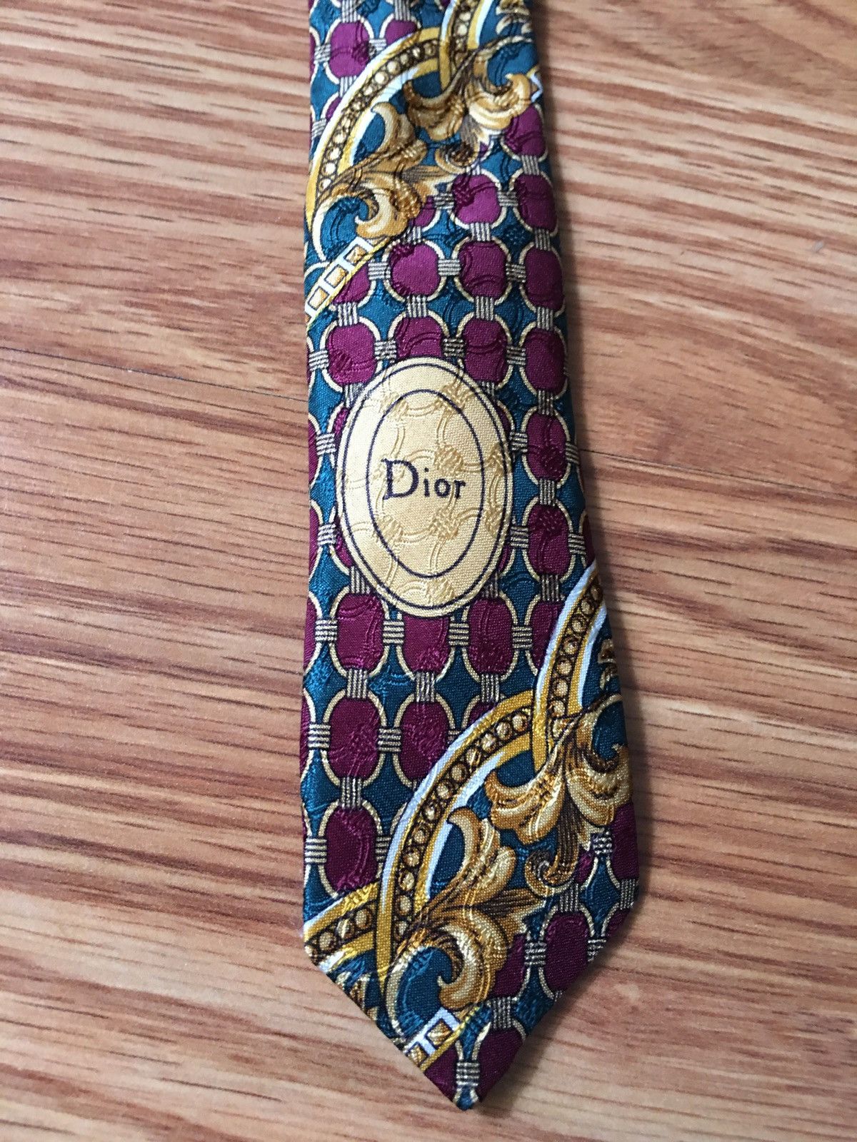 Christian Dior Monsieur × Dior × Vintage Christian Dior Red Vintage Jacquard Silk Mens Neck Tie Size ONE SIZE - 8 Thumbnail