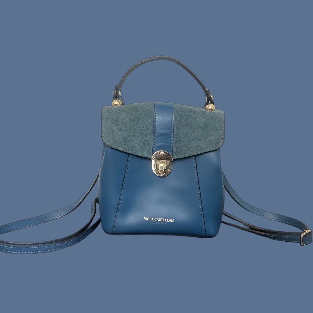Vintage Viola Castellani Blue Leather Suede Mini Backpack Convertible Handbag Italy Backpack Womens Small Blue Leather Size ONE SIZE - 1 Thumbnail
