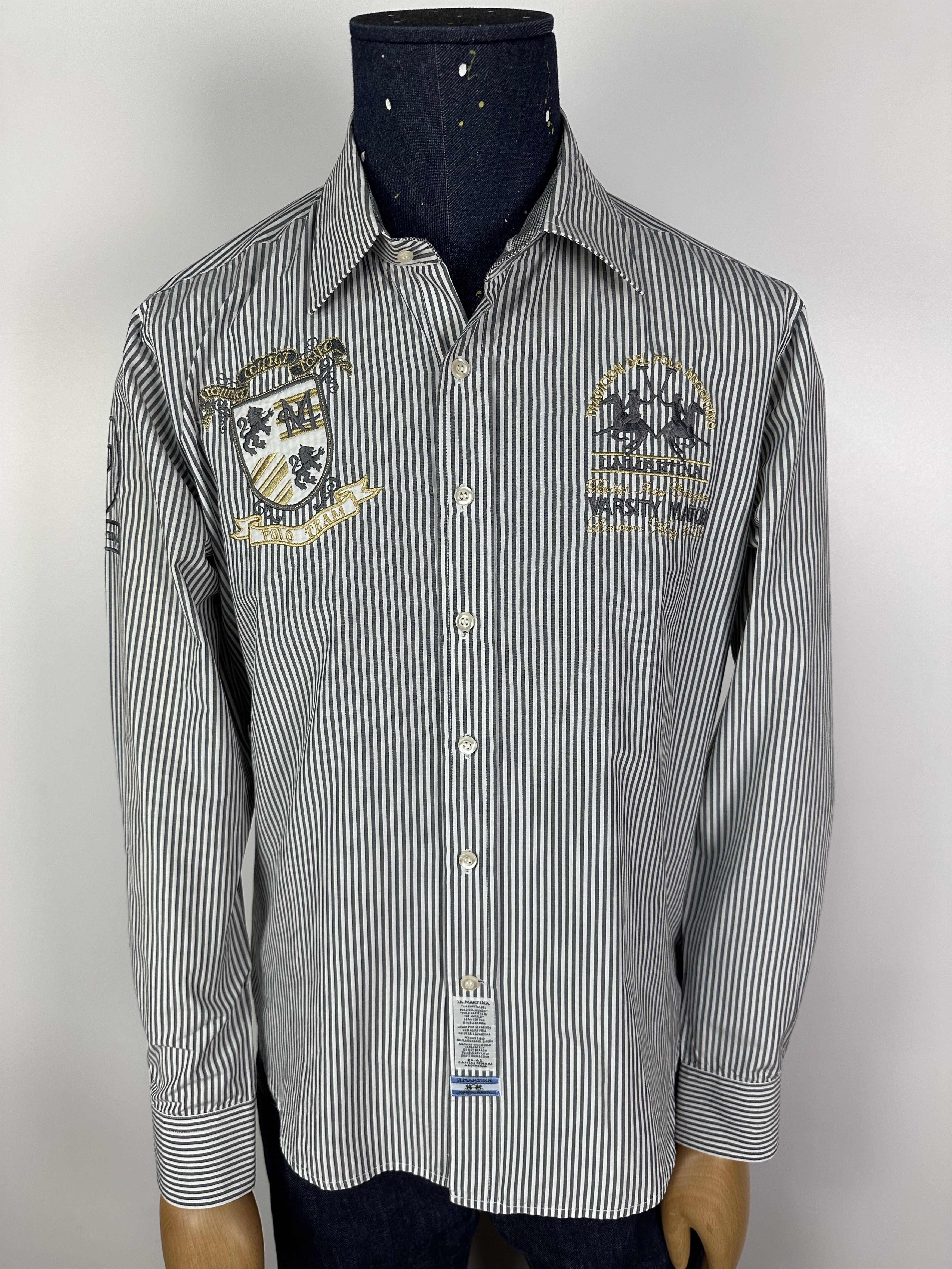 La Martina La MArtina Mens Shirt Gray Stripes Long Sleeves Button Up Size US L / EU 52-54 / 3 - 2 Thumbnail