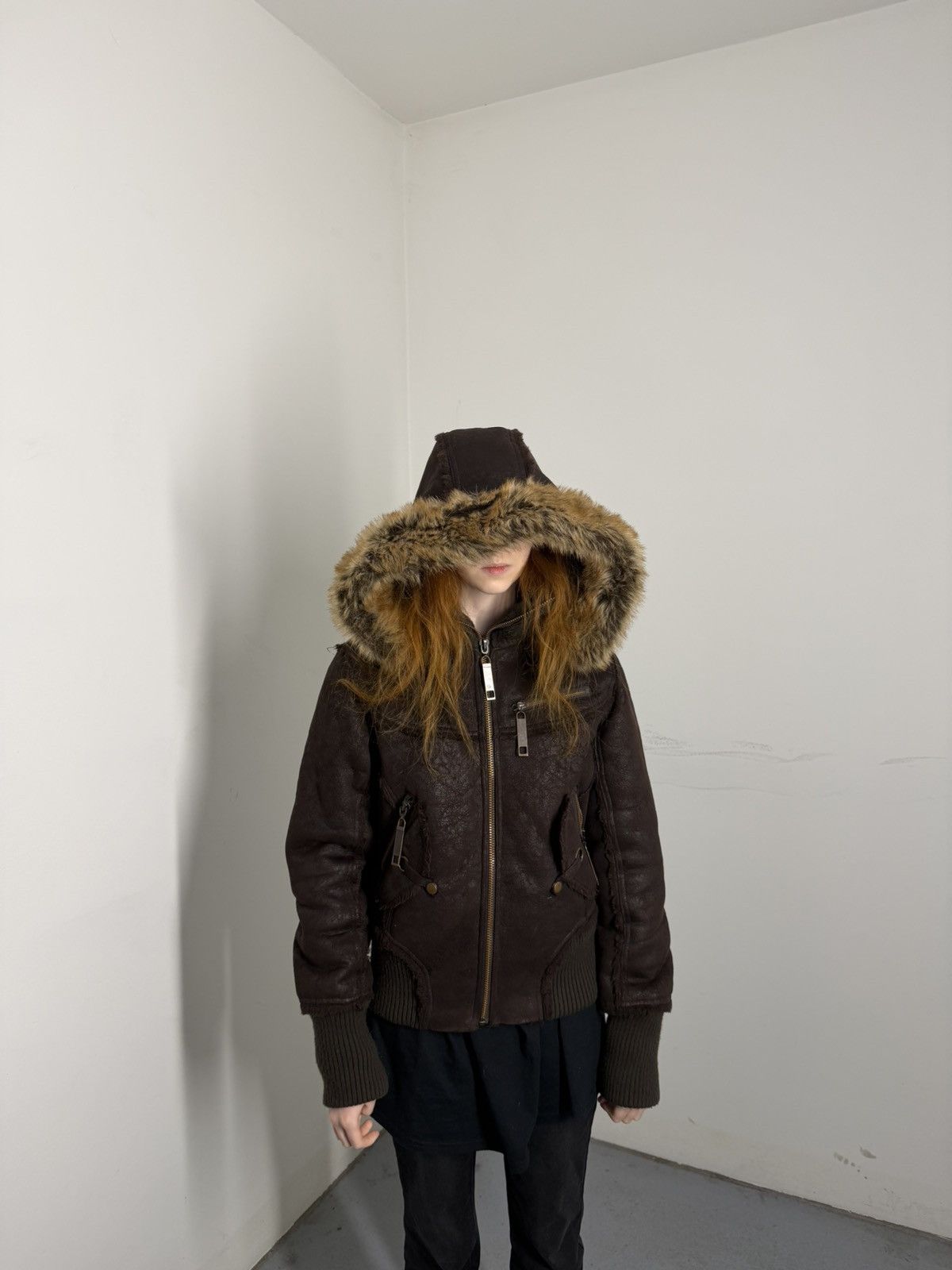 Other Suede Leather Multi-zip Narrow Waist Fur Bomber Jacket Size L / US 10 / IT 46 - 15 Thumbnail