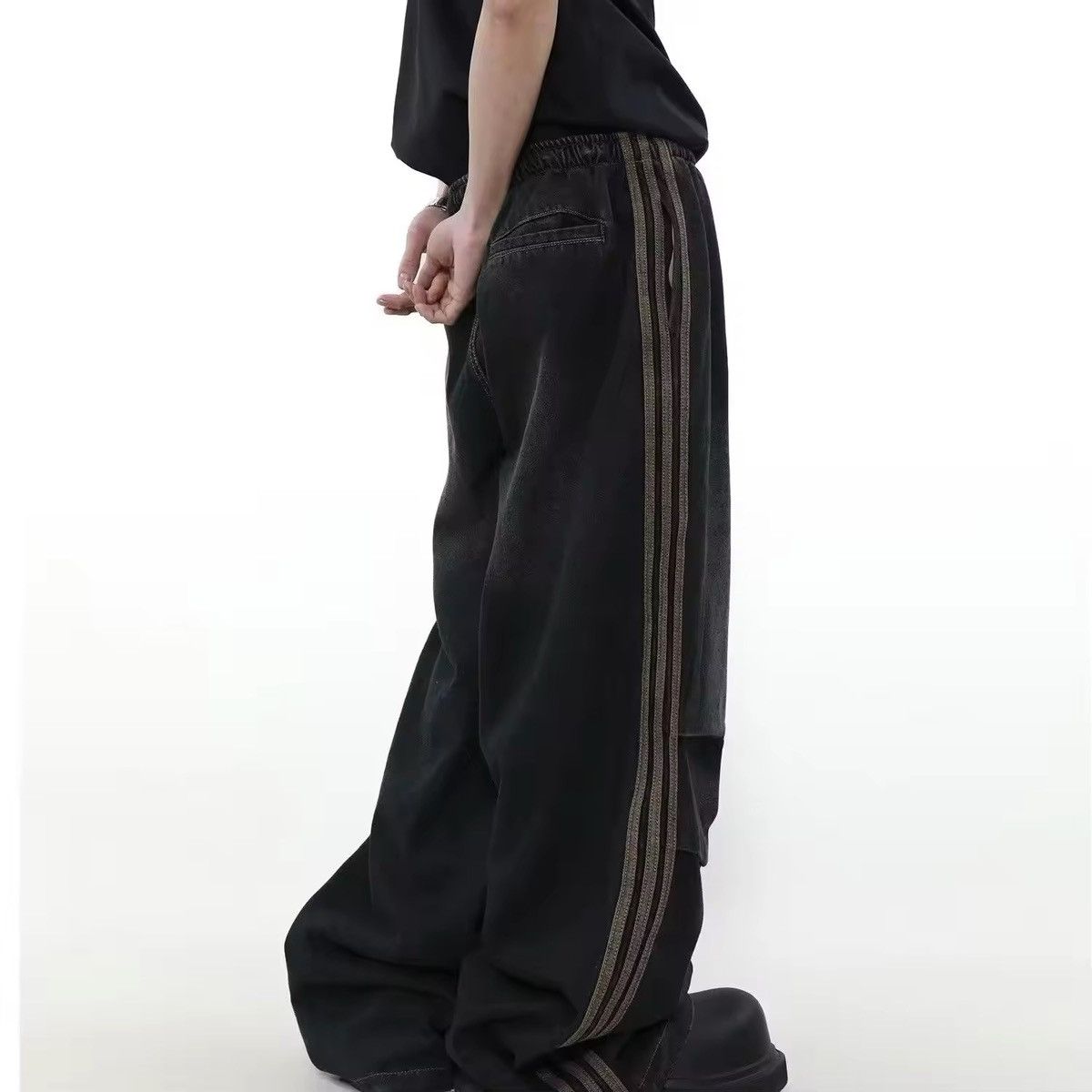 Jean × Vintage Elastic Waist Striped Pleated Baggy Jeans Size US 33 - 5 Thumbnail