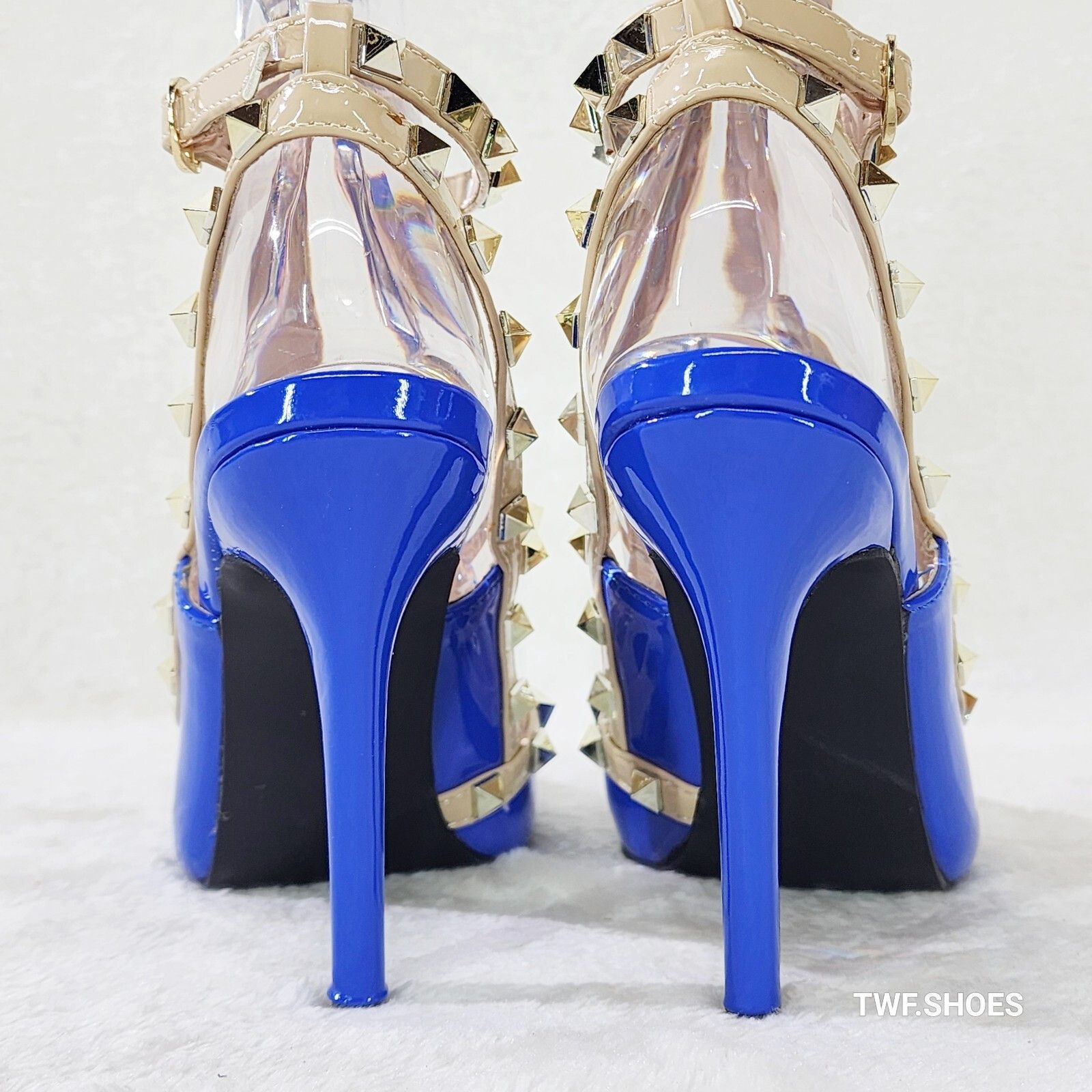 Other Caged Royal Blue Studded Strappy Stiletto High Heel Shoes (C Size US 8 / IT 38 - 5 Thumbnail