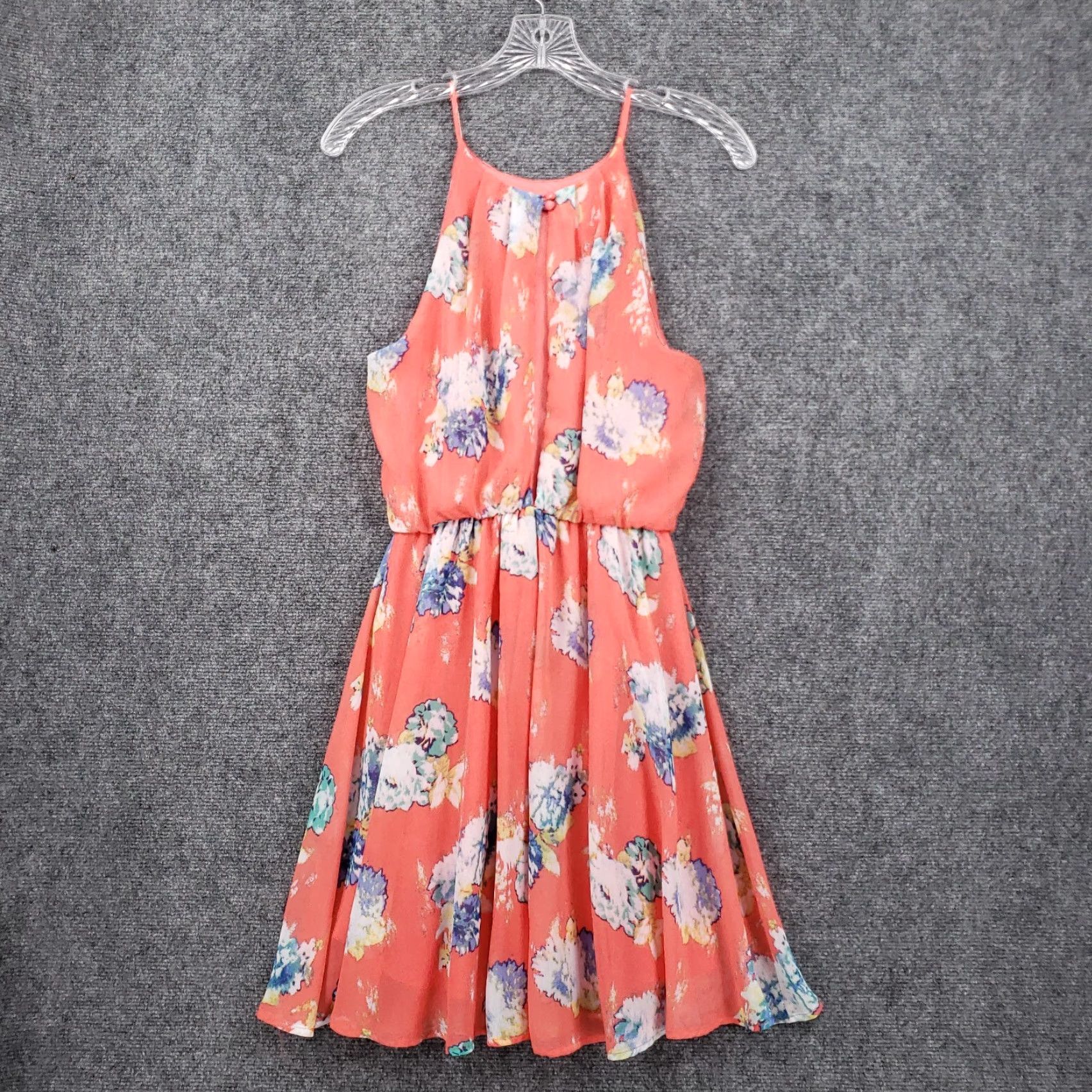 Vintage Lush Dress Womens S Small Orange Blouson Chiffon Floral Mini Fit & Flare Tank Dress Sleeveless Halter Skater Casual Party/Cocktail Size S / US 4 / IT 40 - 2 Thumbnail