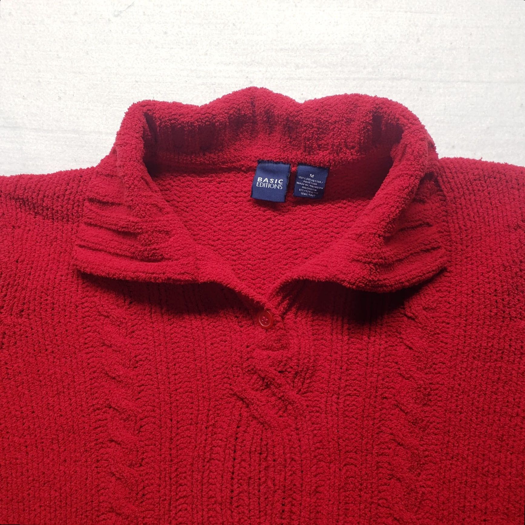 Basic Editions VINTAGE Basic Editions Sweater Shirt Women M Red Solid Cable-Knit V-Neck Pullover 90s Womens Size M / US 6-8 / IT 42-44 - 2 Thumbnail