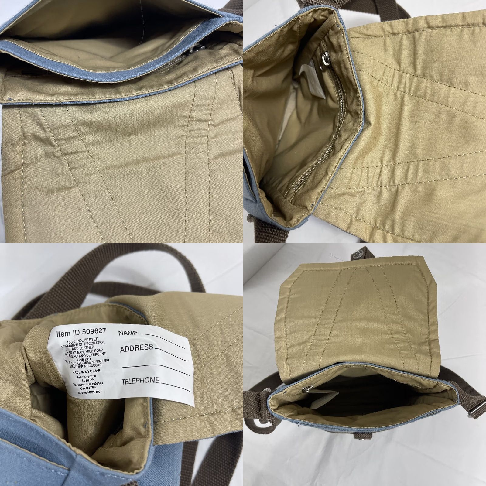 Vintage L.L. Bean Unisex Bag Crossbody Travel Canvas Blue Brown 509627 Pouch Utility Small" Size ONE SIZE - 8 Thumbnail