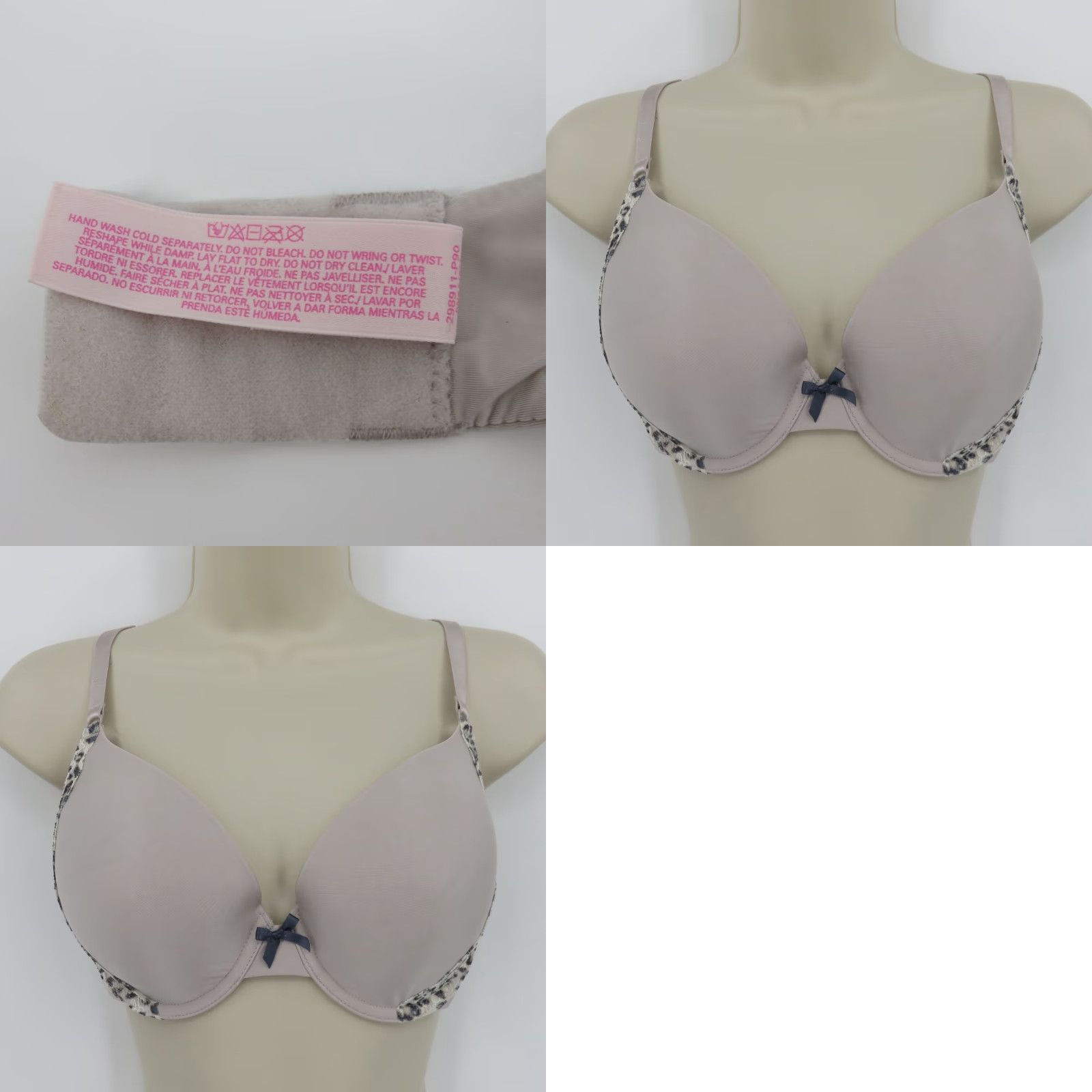 Victoria's Secret Victoria's Secret Perfect Coverage Bra T-Shirt Underwire Lined Gray Leopard Bow 34D Womens Size ONE SIZE - 9 Thumbnail