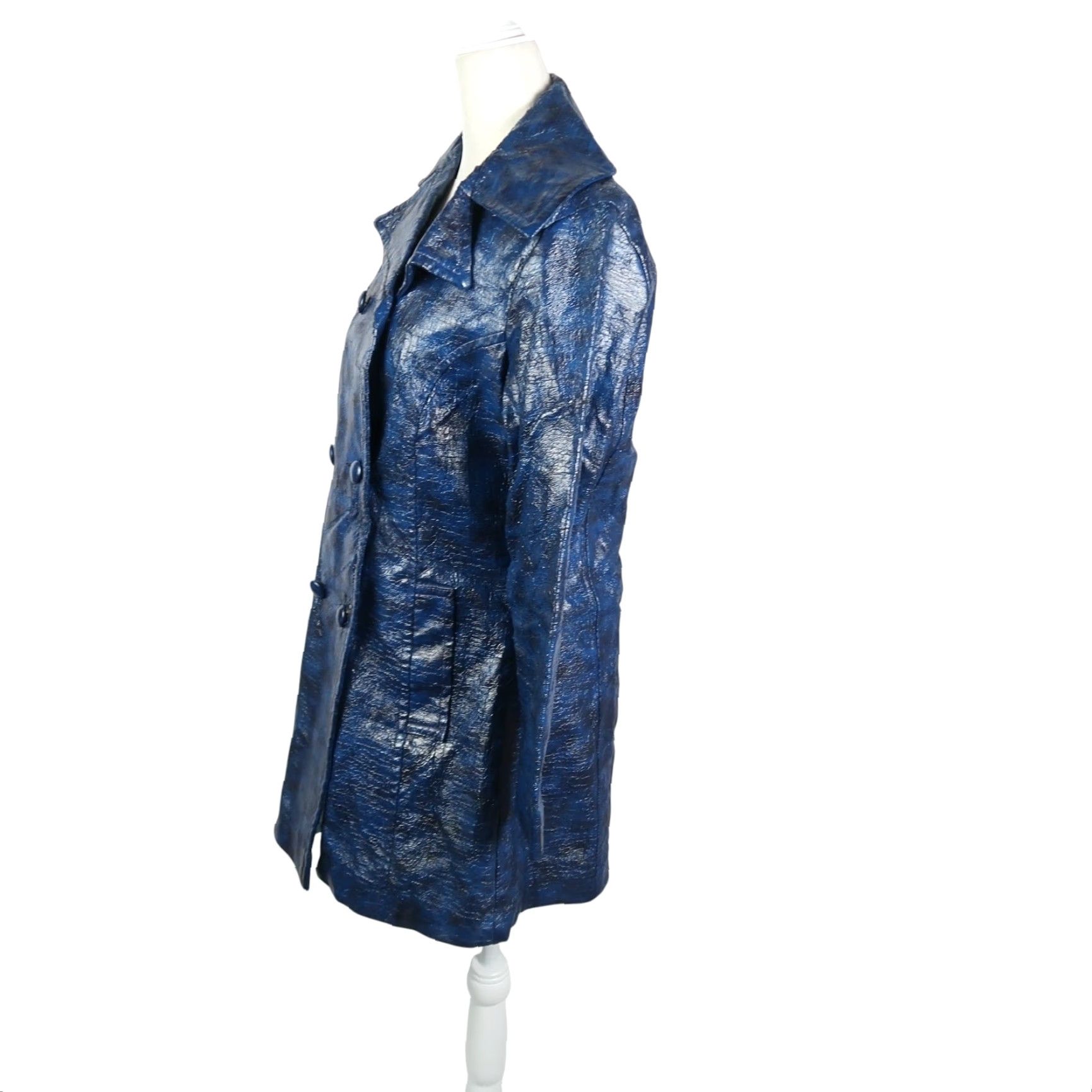 Vintage VINTAGE Luisant Faux Patent Leather Mid Length Jacket S Navy Blue Womens Bohemian 80s 70s Fashion Size S / US 4 / IT 40 - 3 Thumbnail