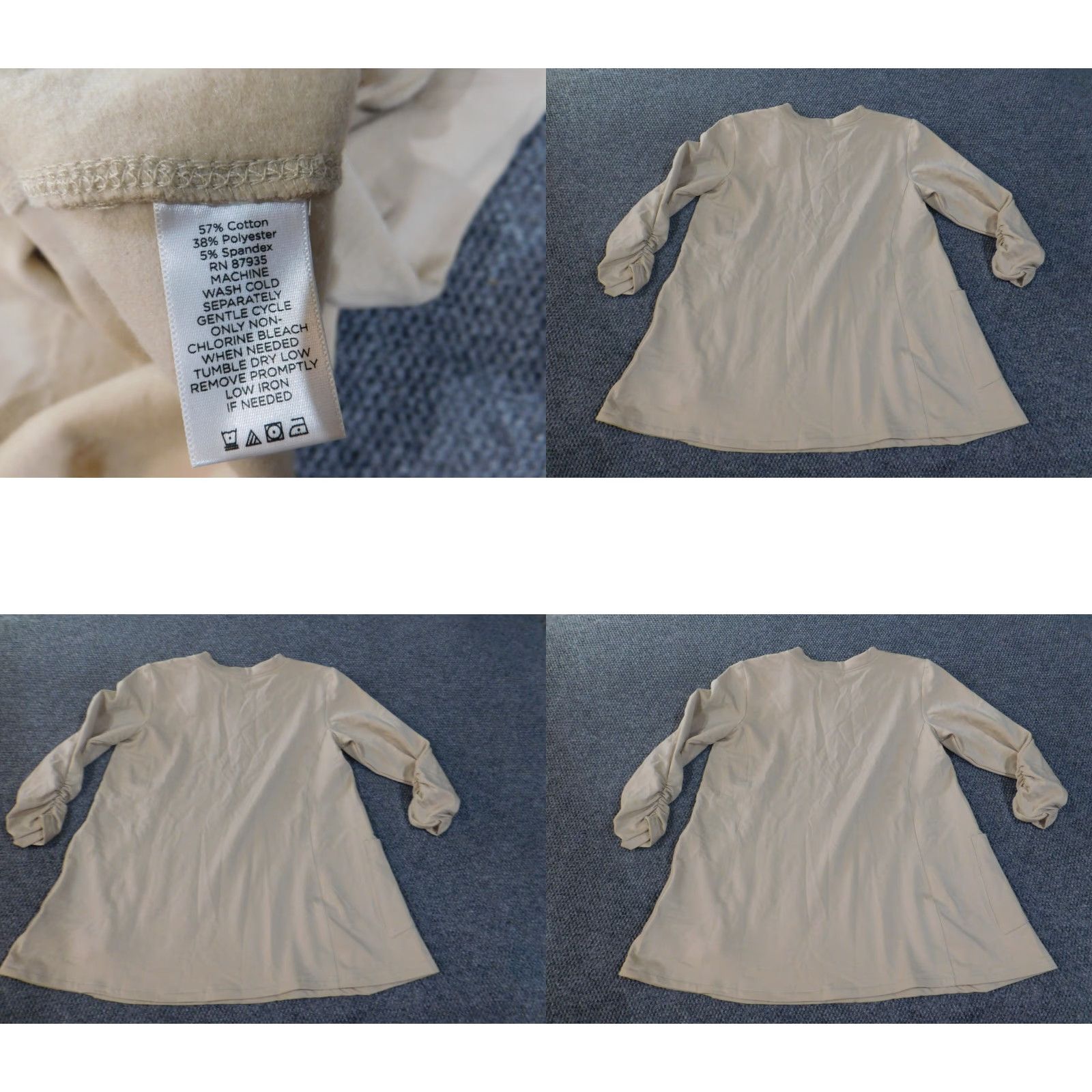 Vintage Susan Graver Blouse Tunic Shirt Womens L Beige Knit Stretch V-Neck Pullover Casual Pockets Cotton Polyester Spandex Knit Short for Spring Summer Size L / US 10 / IT 46 - 8 Thumbnail