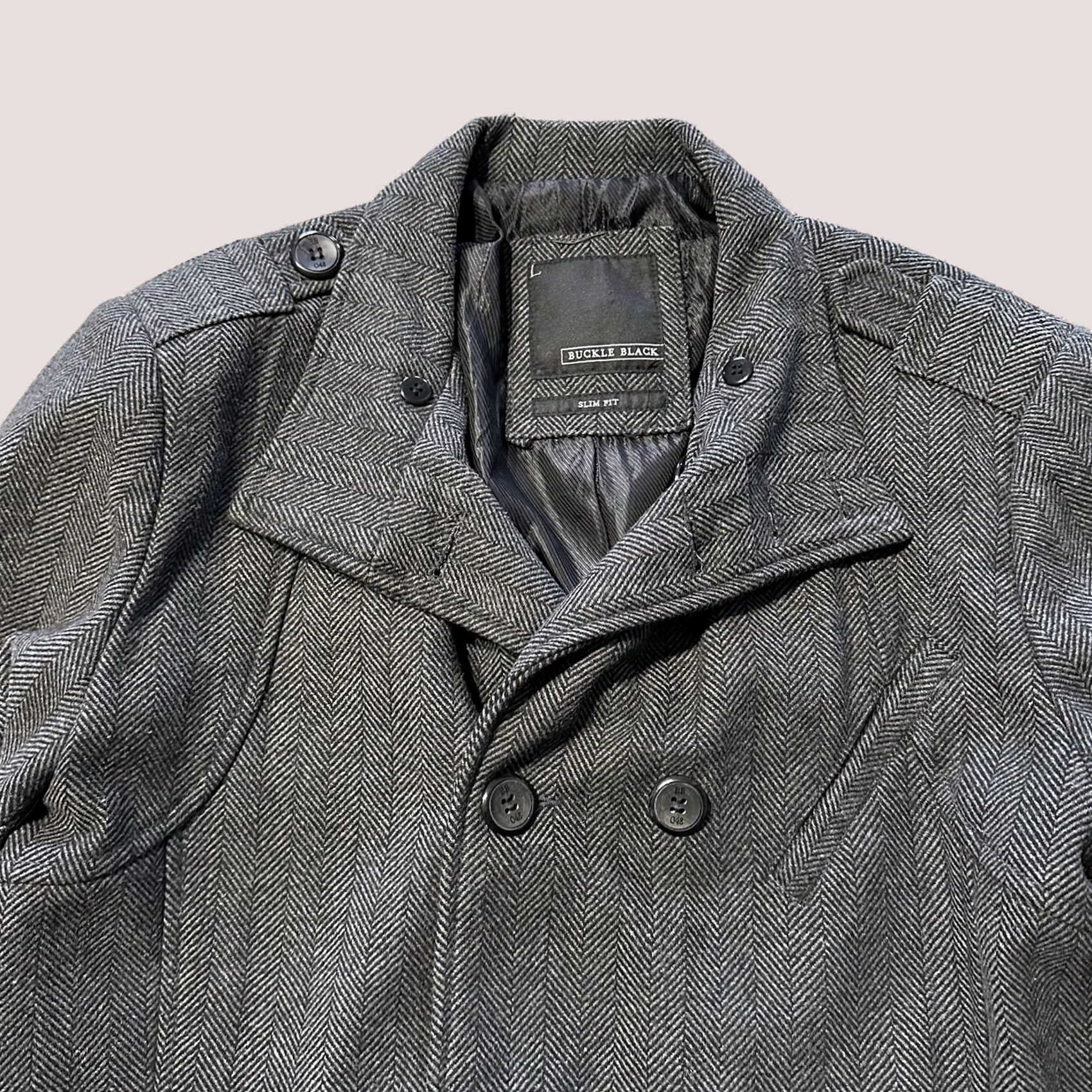 Buckle Black Buck le Black Coat Mens L Slim Fit Wool Blend Jacket Grey Button Overcoat Size US L / EU 52-54 / 3 - 1 Thumbnail