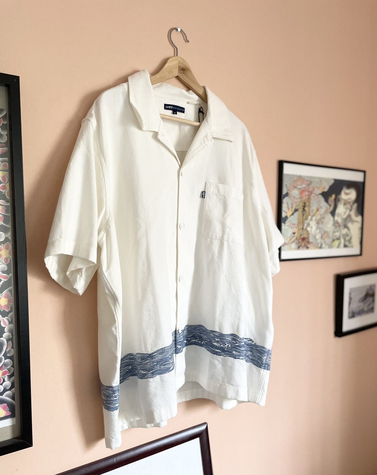 image of Levis x Levis Made Crafted Levi’S Made & Crafted Wave Embroidery Camp Collar Overshirt in White (Si